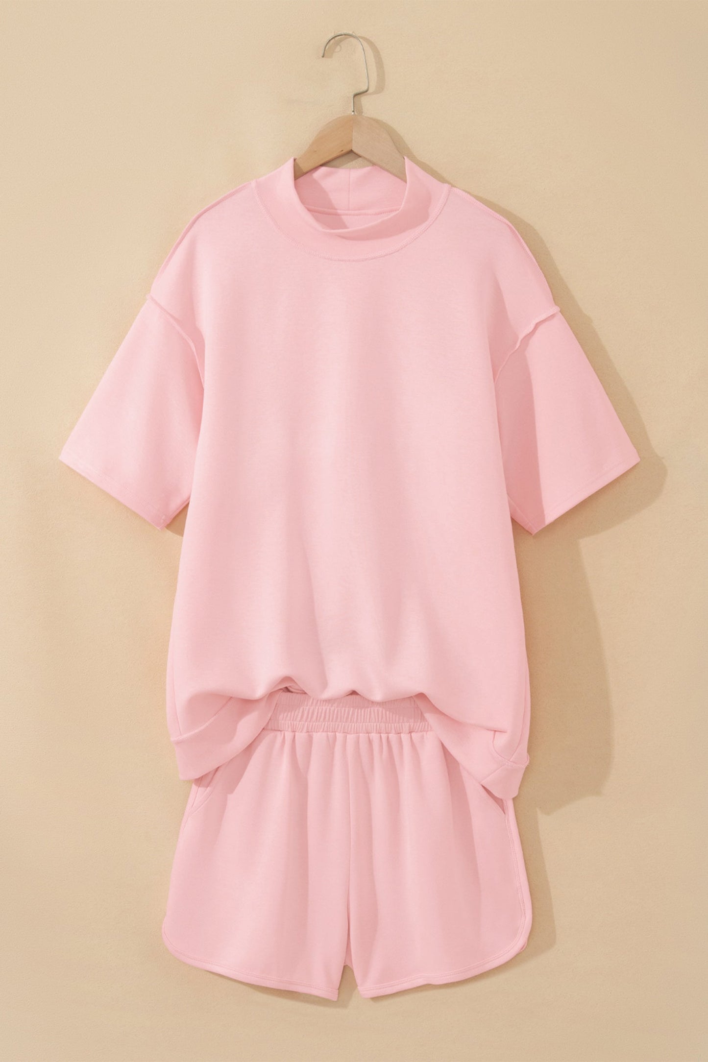 Mock Neck Exposed Seam Tunic Top & Shorts Set