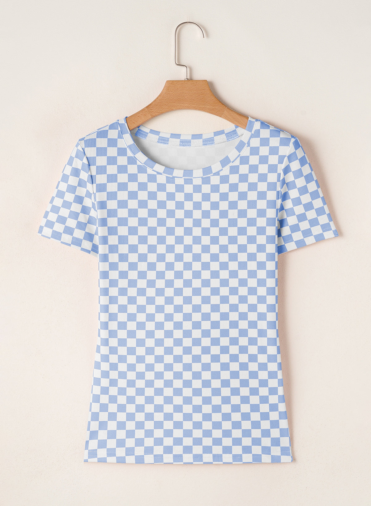 Checker Ribbed Short Sleeve Crew Neck T-Shirt