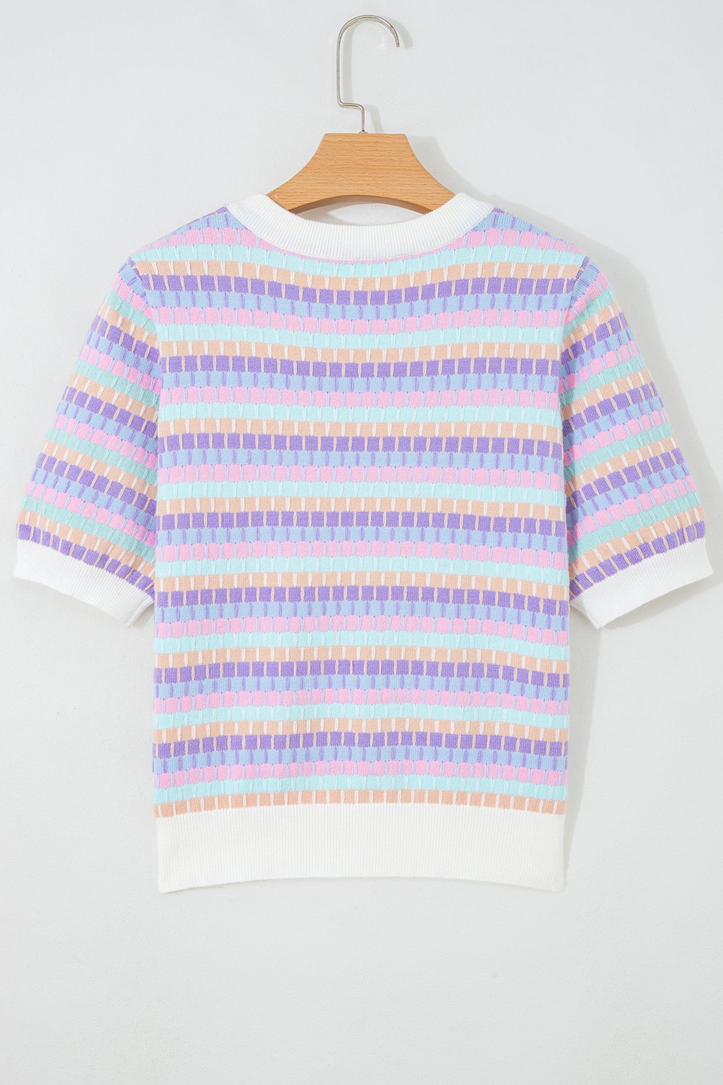 Abstract Stripe Short Sleeve Sweater Knit Top