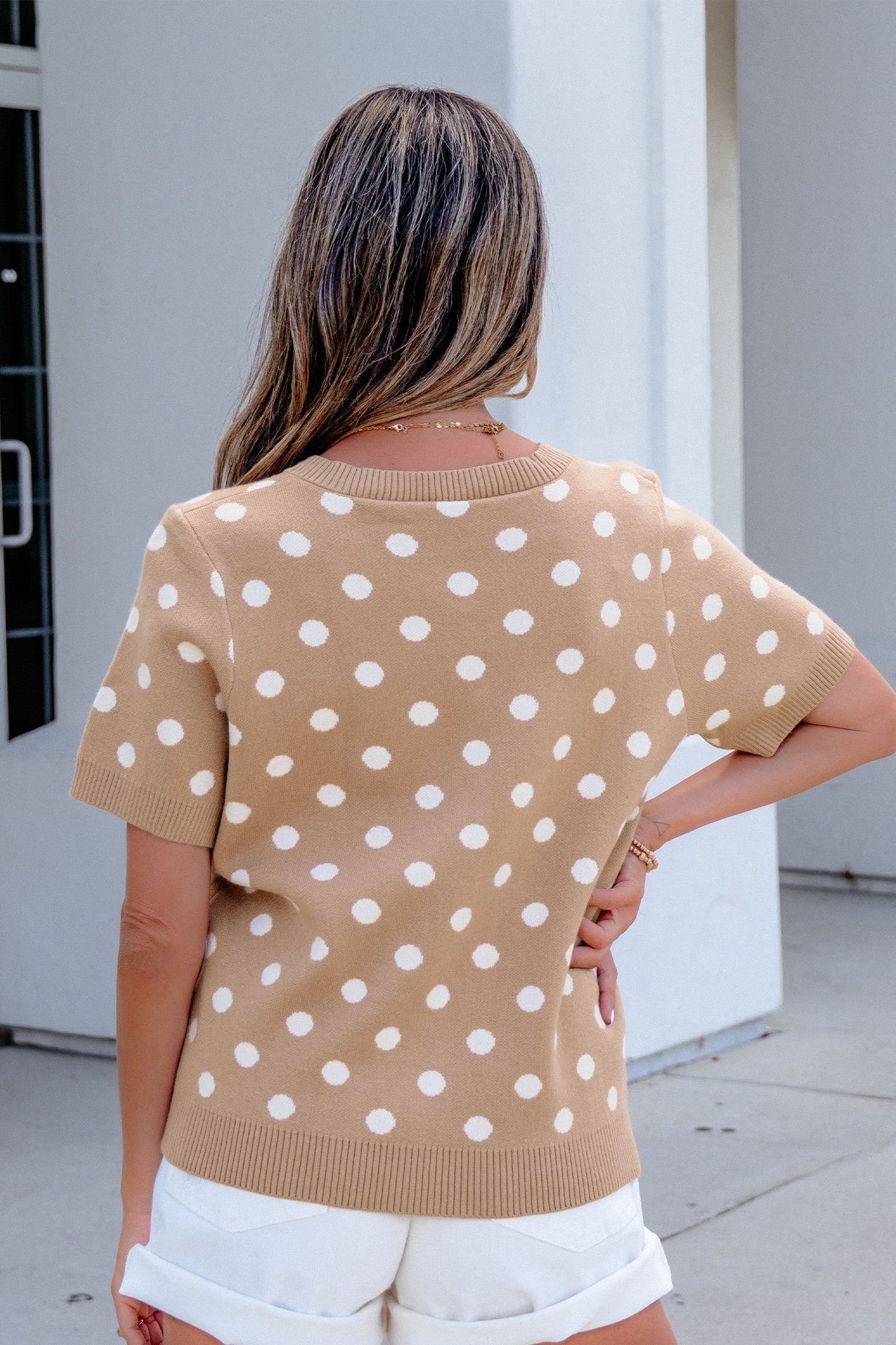 Polka Dot Short Sleeve Buttoned Sweater Cardigan