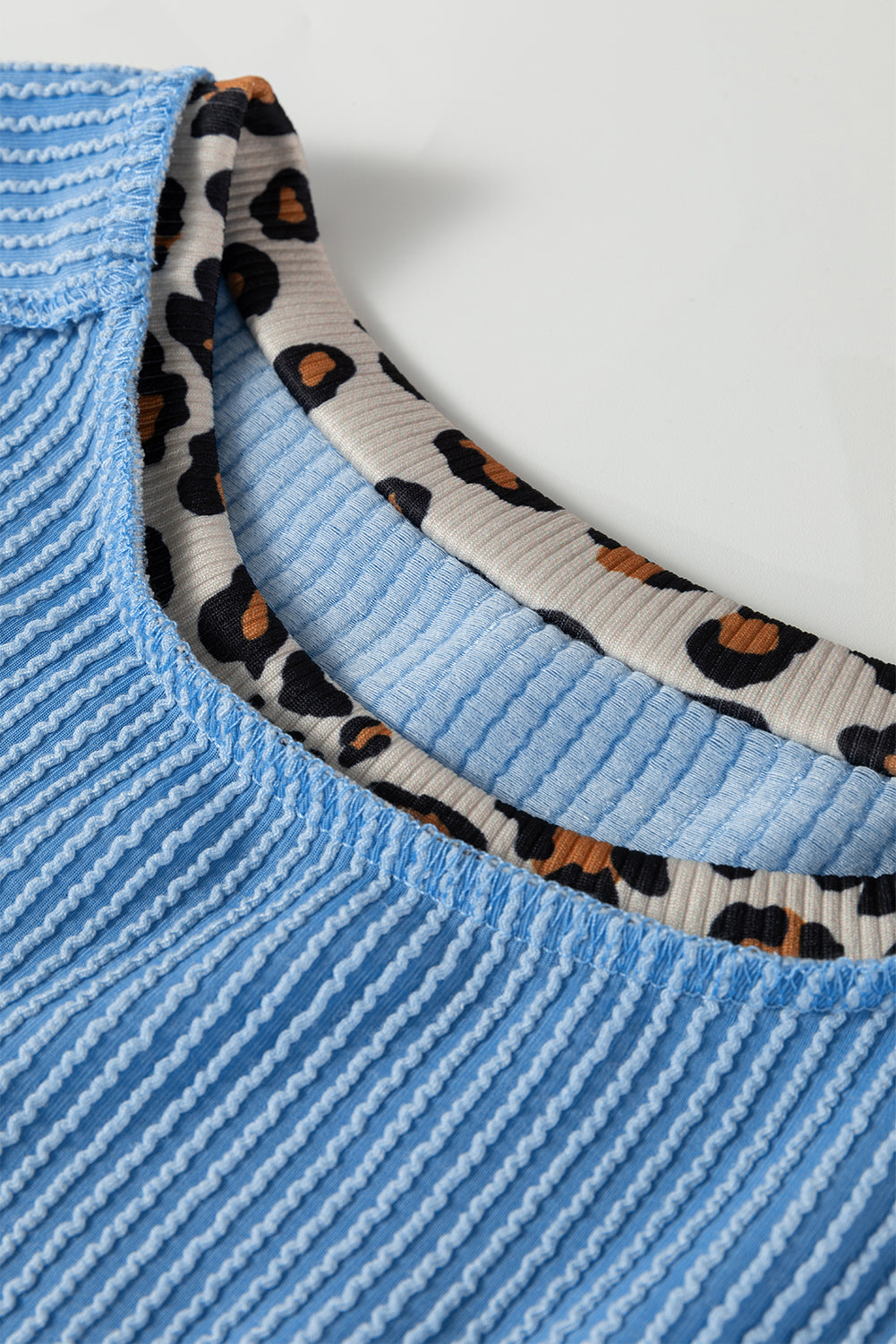 Leopard Colorblock Corded Knit T-Shirt