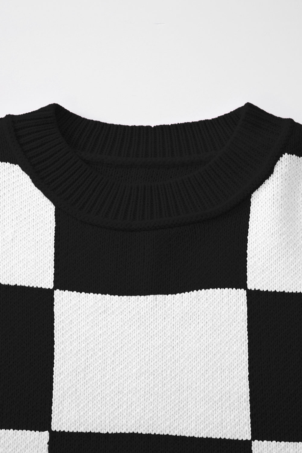 Checker Exposed Seam Drop Shoulder Long Sleeve Sweater