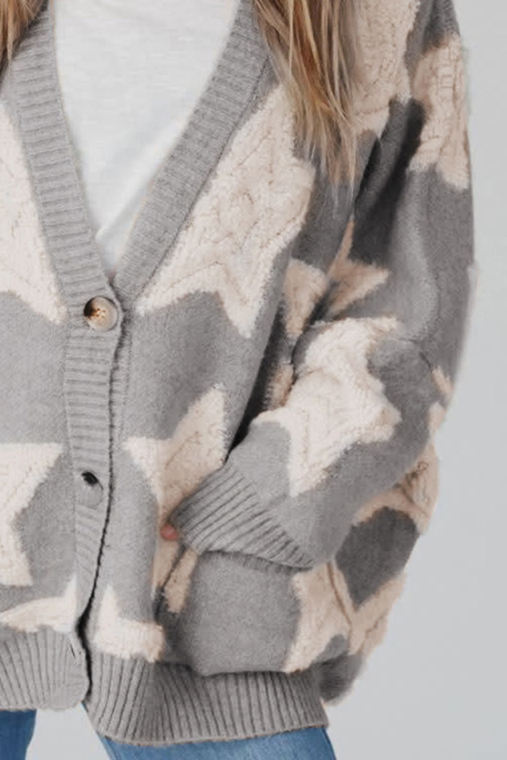 Women Star Button Up Long Sleeve Cardigan