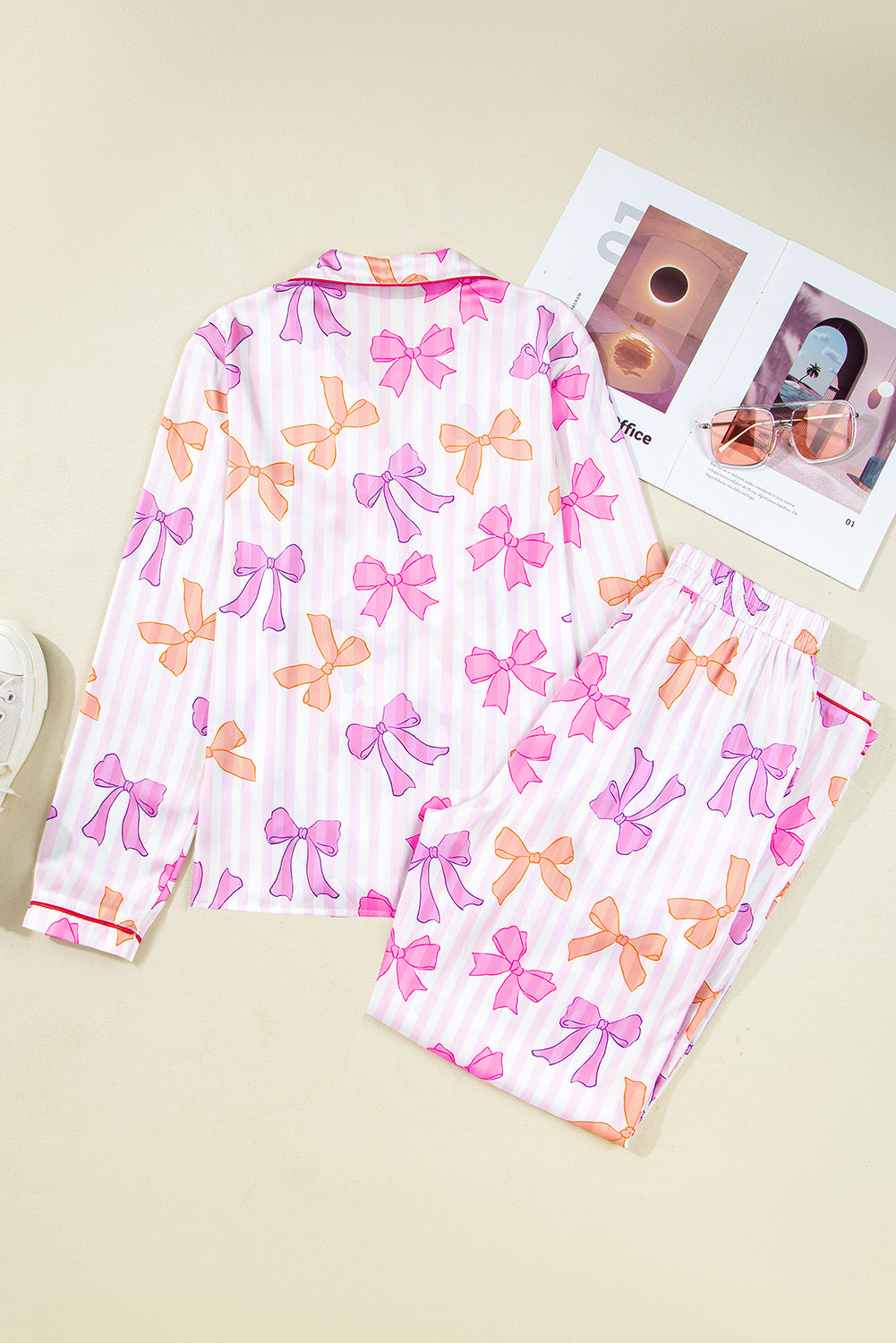 Stripe Bow Shirt and Pants Pajama Set