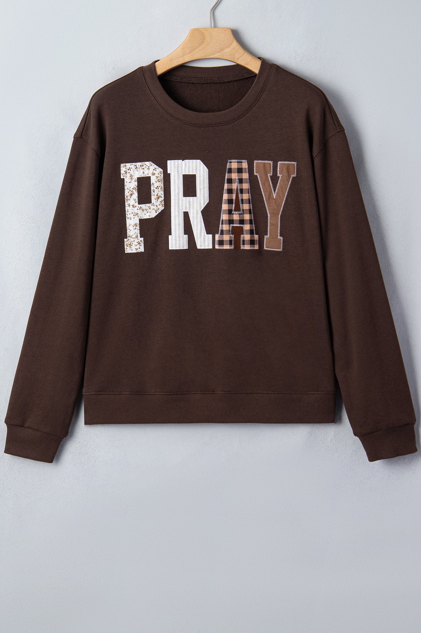 Pray Floral Stripe Gingham Embroidered Patch Sweatshirt