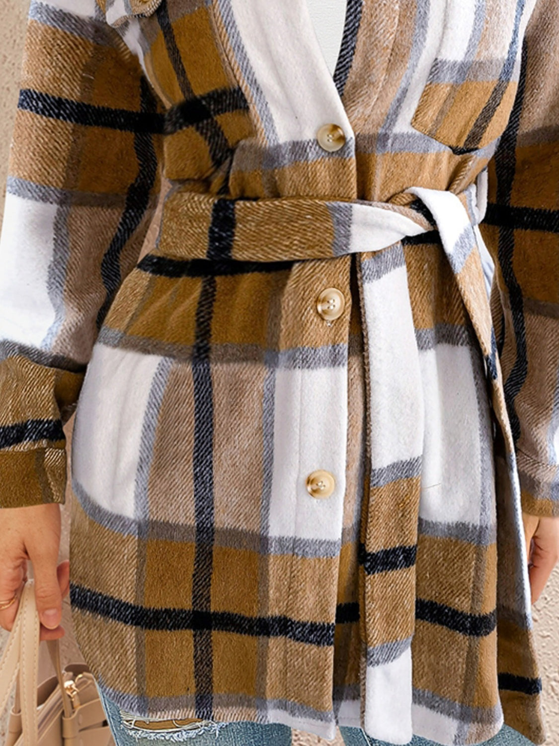 Women FAM-FAM Tied Plaid Button Up Shacket