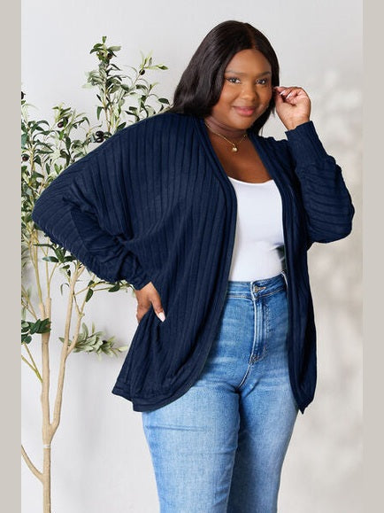 Women Basic Full Size Ribbed Cocoon Cardigan Sweater