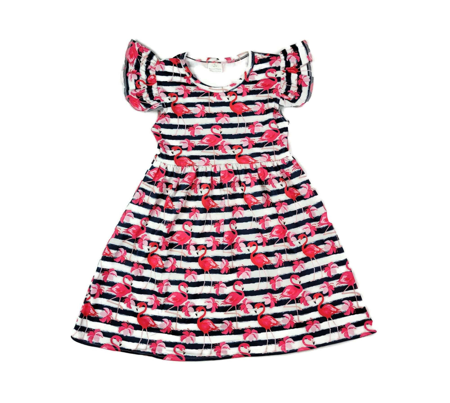 Striped Flamingo Long Flutter Milk Silk Dress