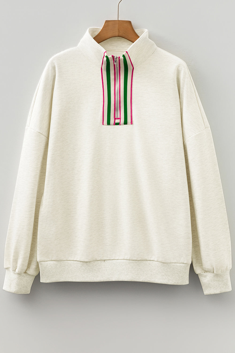 Solid Contrast Stripe Collared Patchwork Sweatshirt