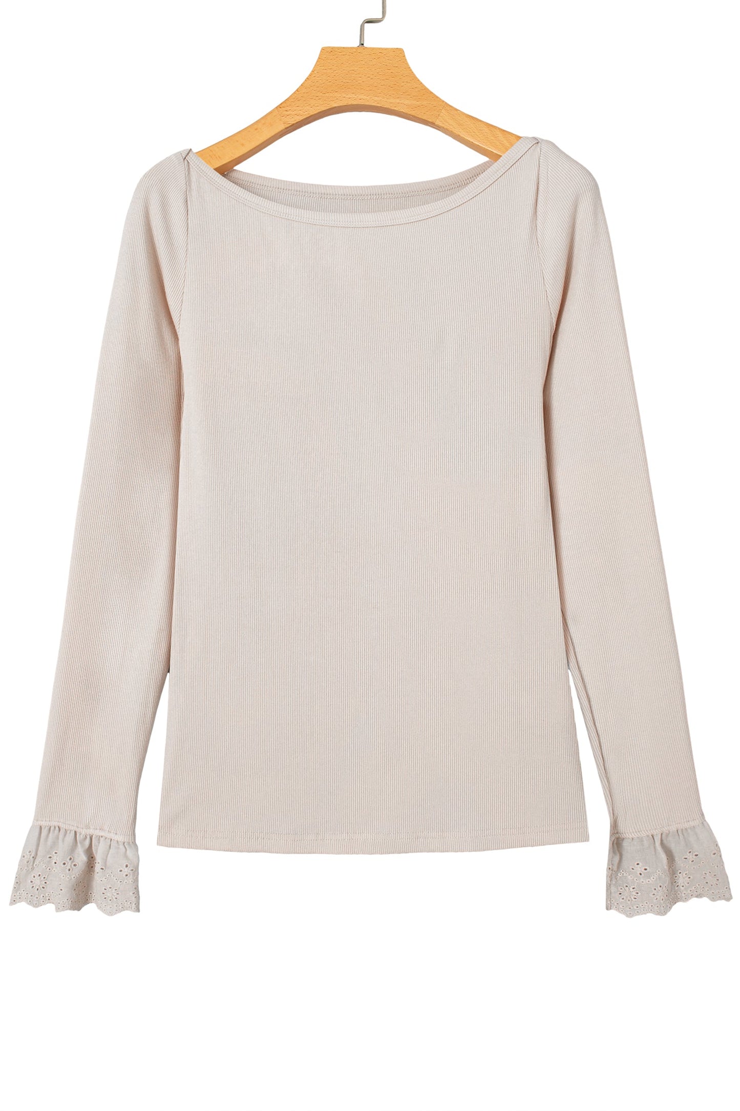 Lace Cuff Patchwork Round Neck Long Sleeve Top
