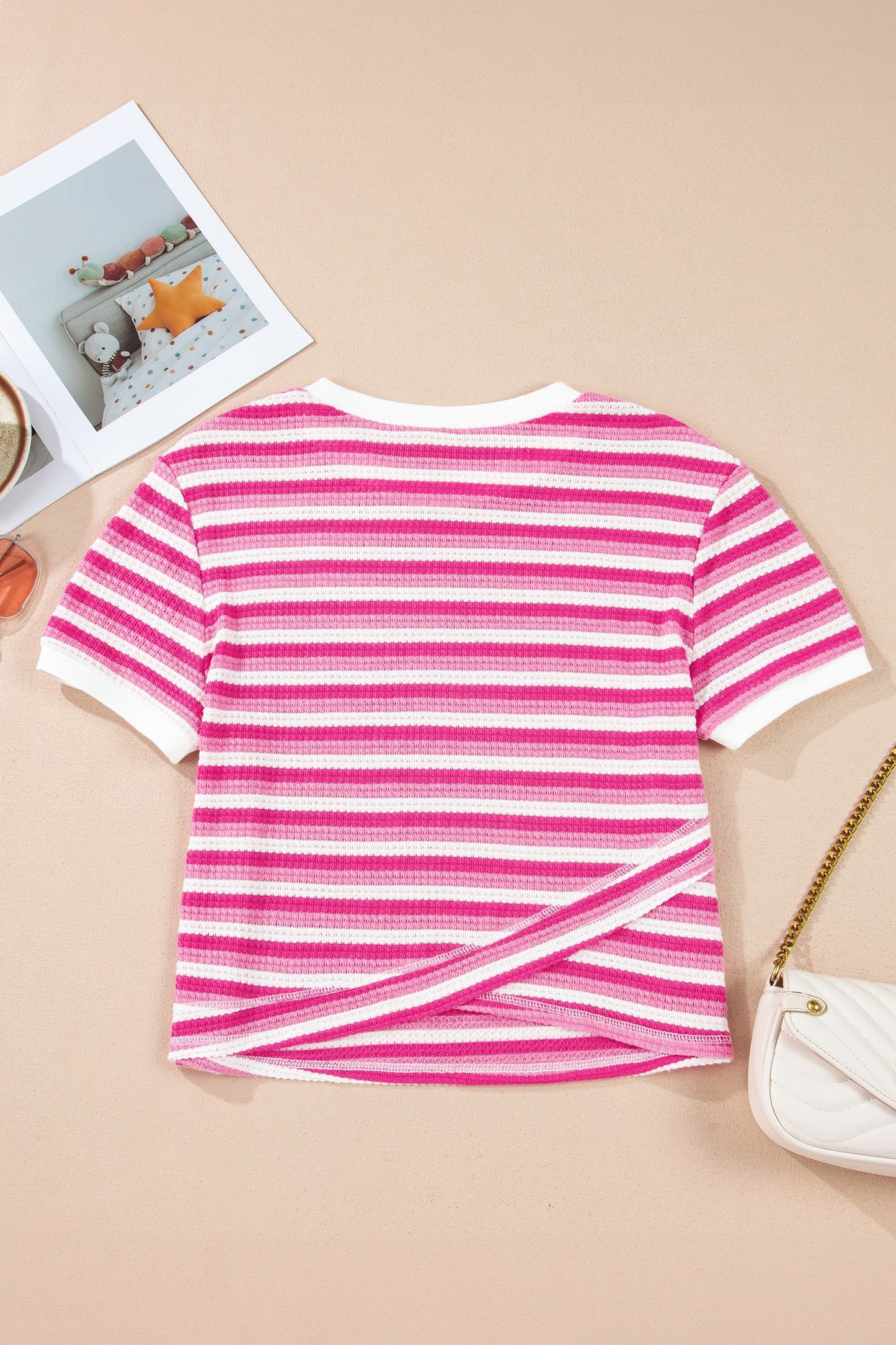 Stripe Textured Knit Short Sleeve Tee