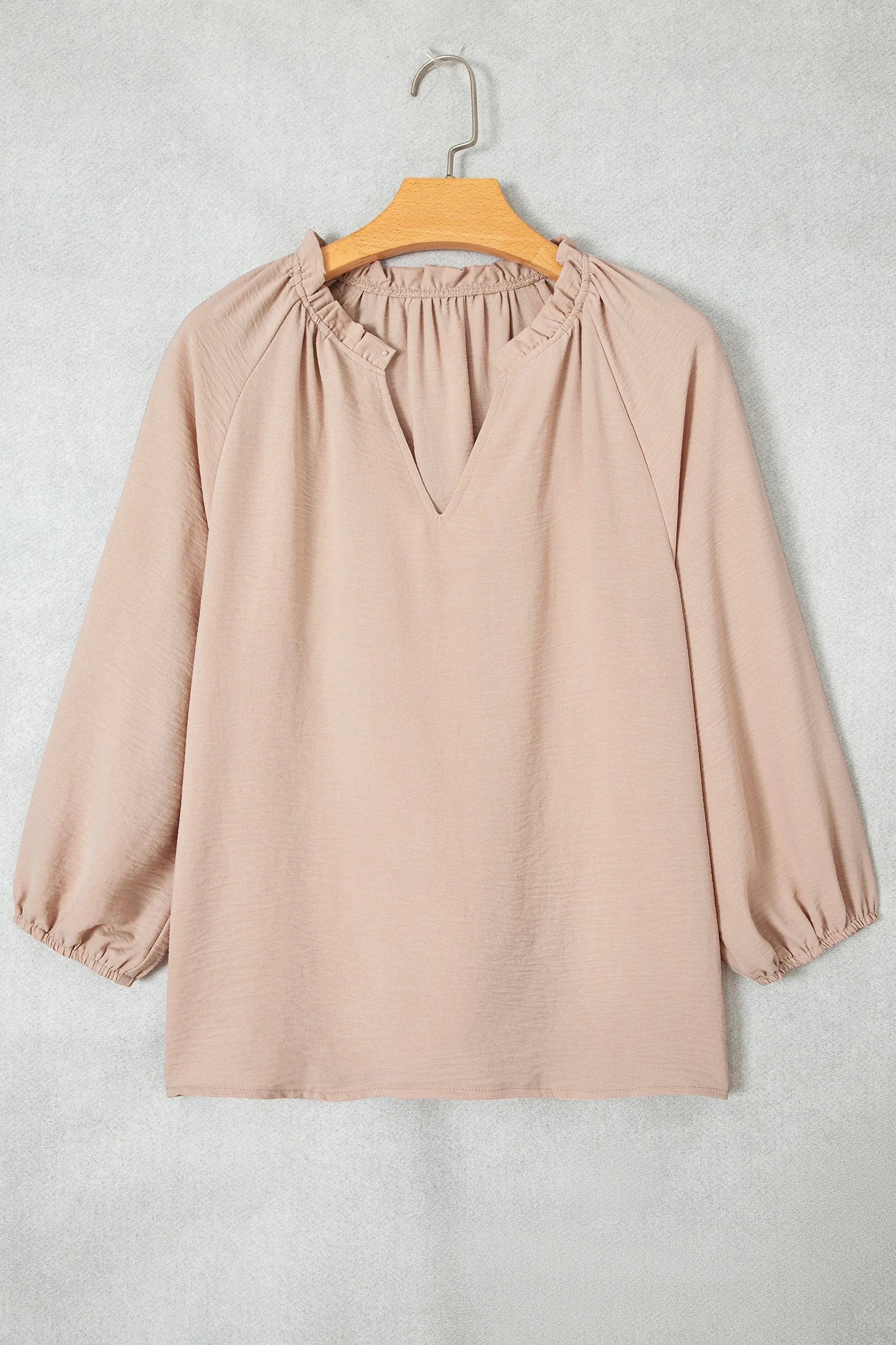 Solid Gathered Cuff 3/4 Sleeve V-Neck Blouse