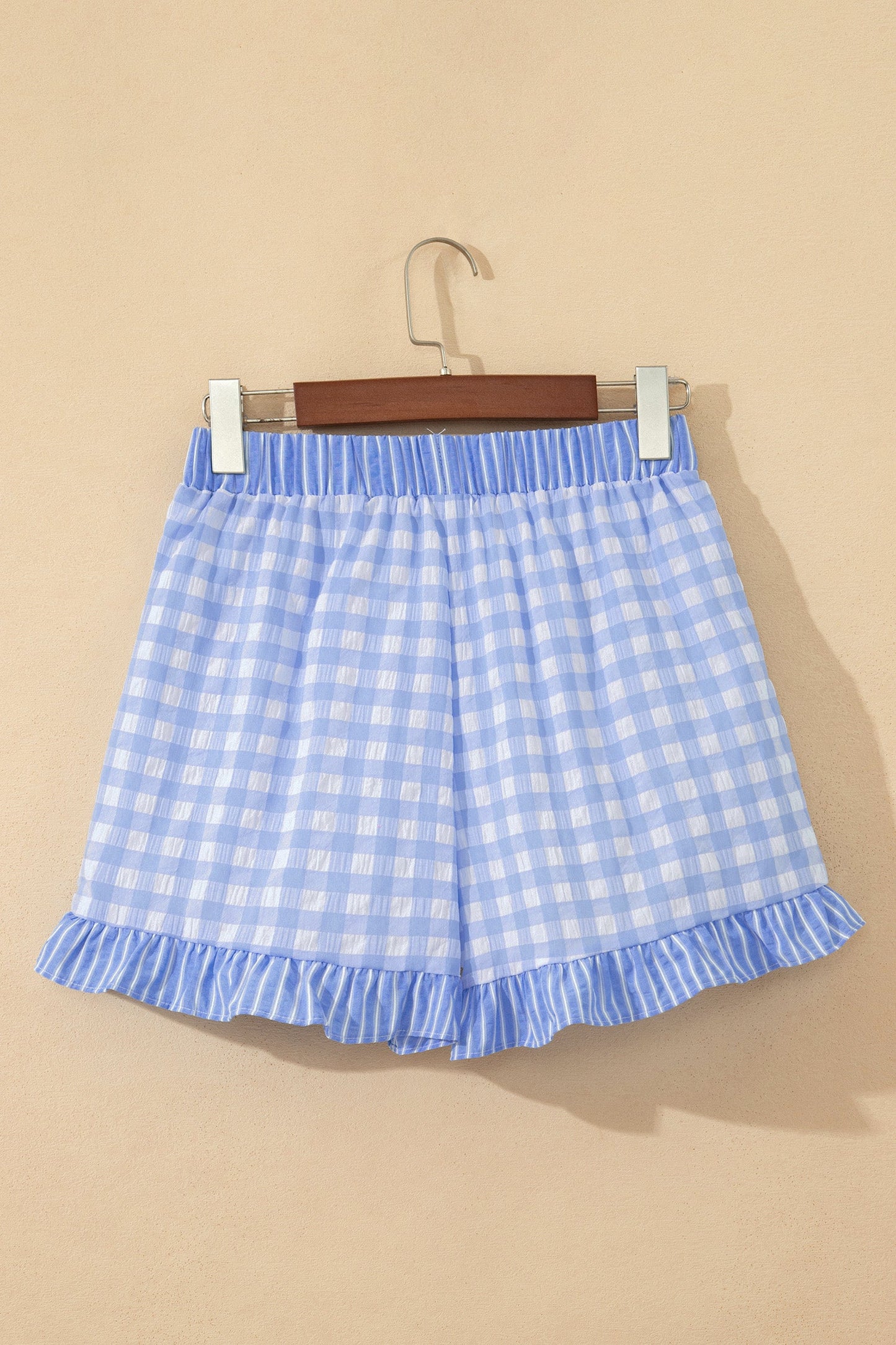 Gingham Ruffle Stripe Patchwork Lace Tie Shorts