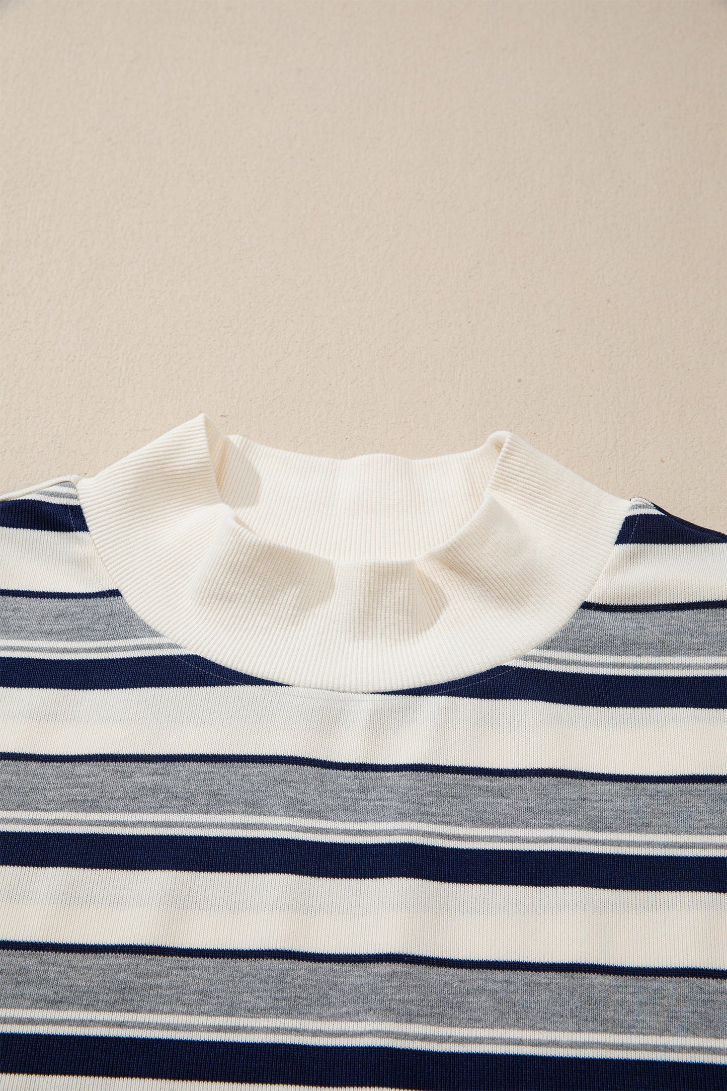 Stripe Ribbed Mock Neck Long Sleeve Sweatshirt