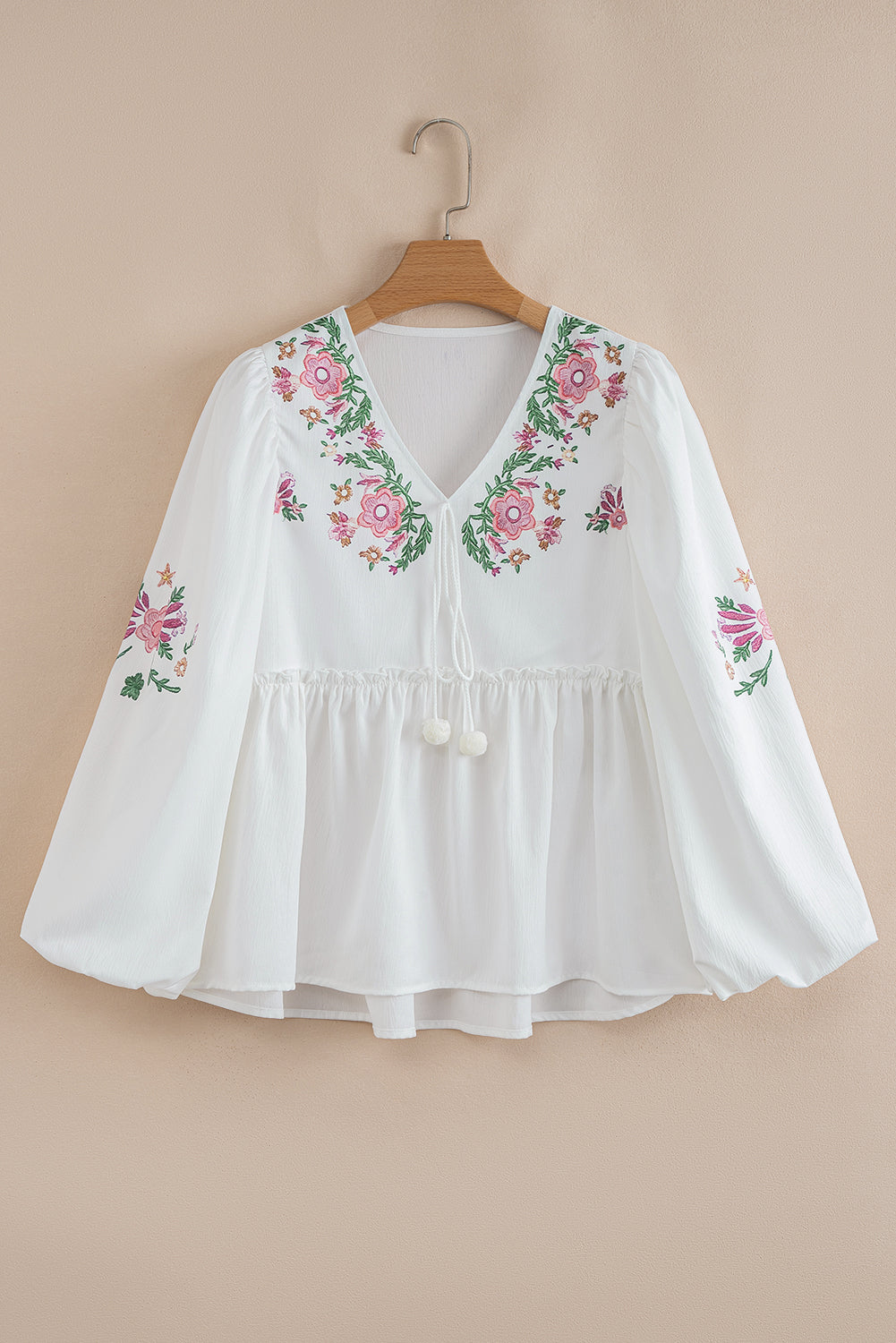 Floral Tied V-Neck Babydoll Blouse