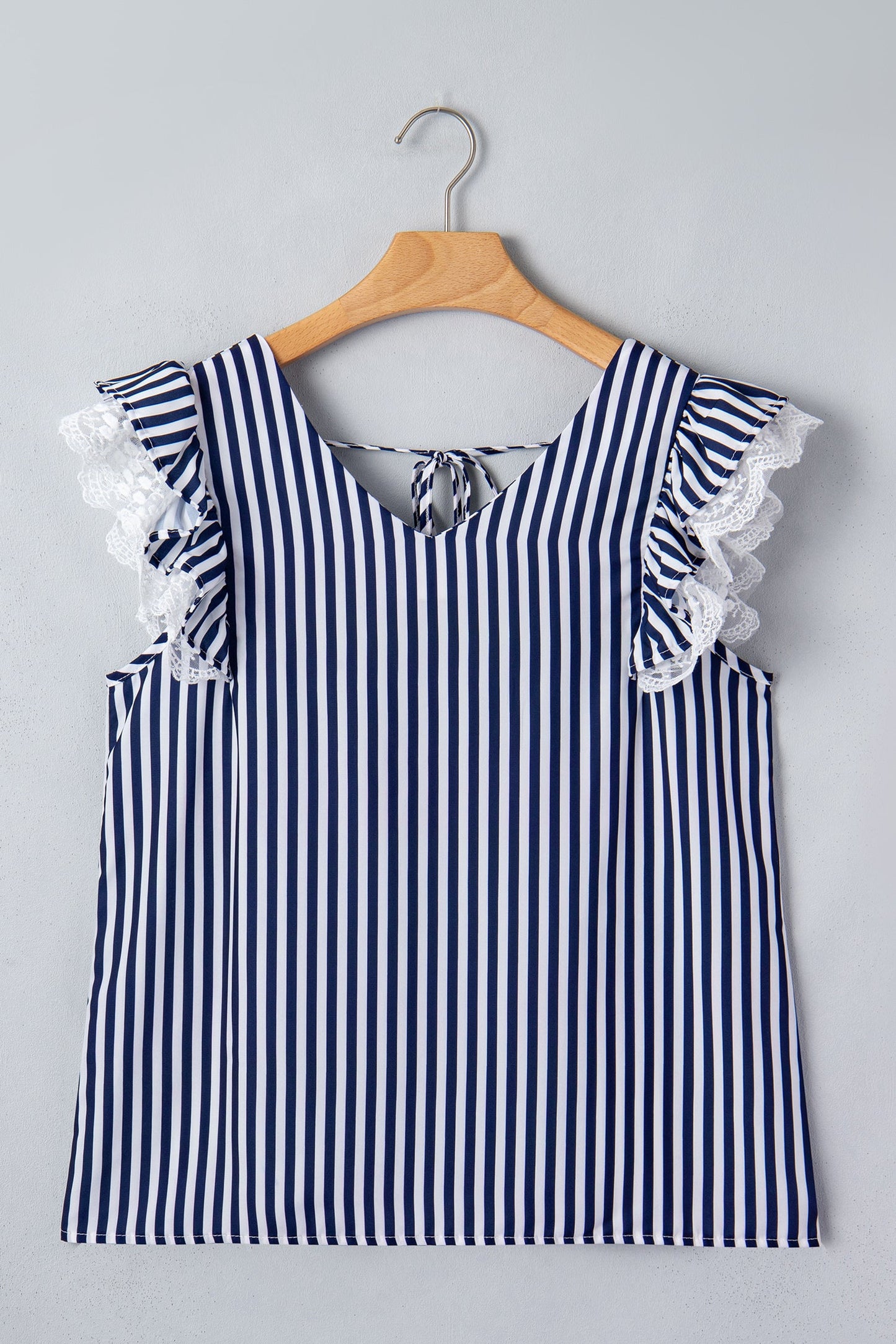 Stripe Lace Ruffle Trim V-Neck Tank Top