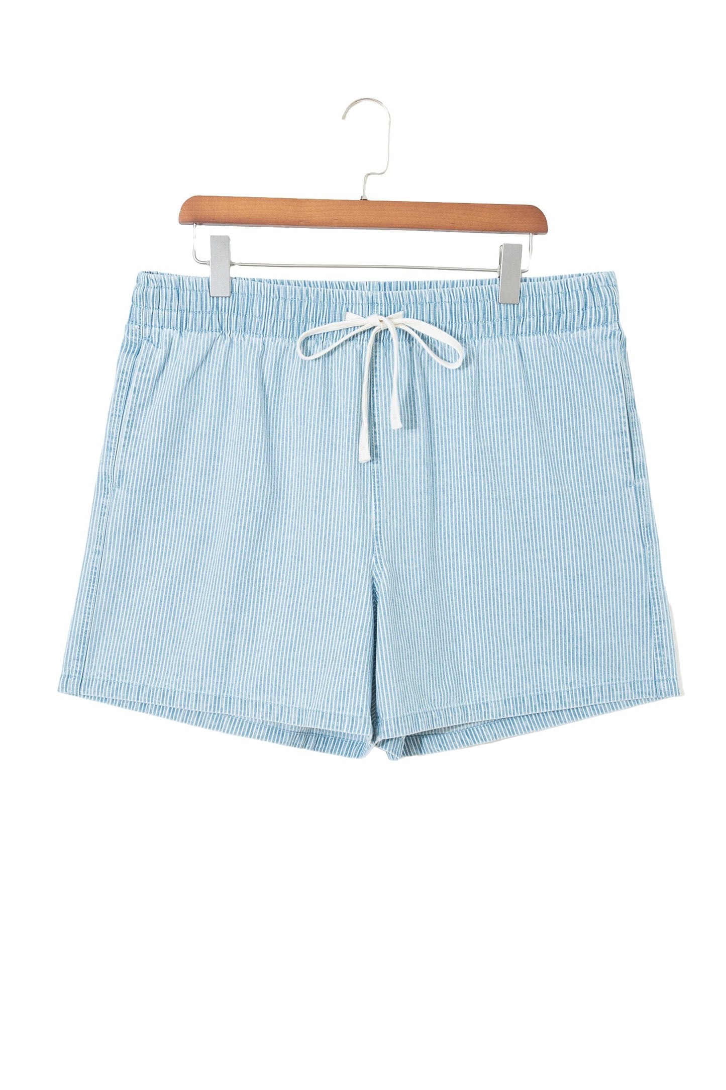 Plus Size Stripe Denim Contrast Drawstring Shorts