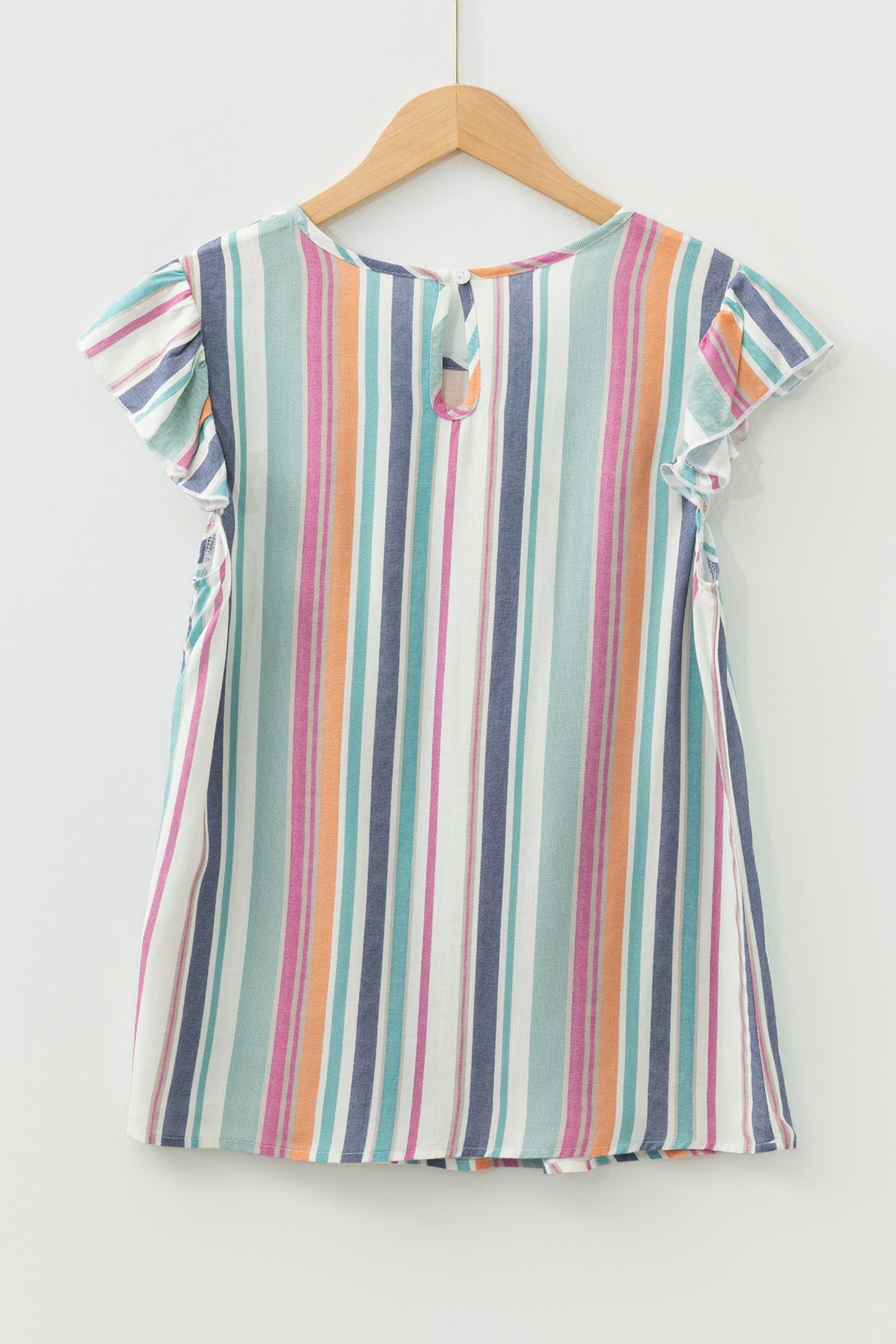Stripe Daisy Lace Trim Flutter Sleeve Blouse