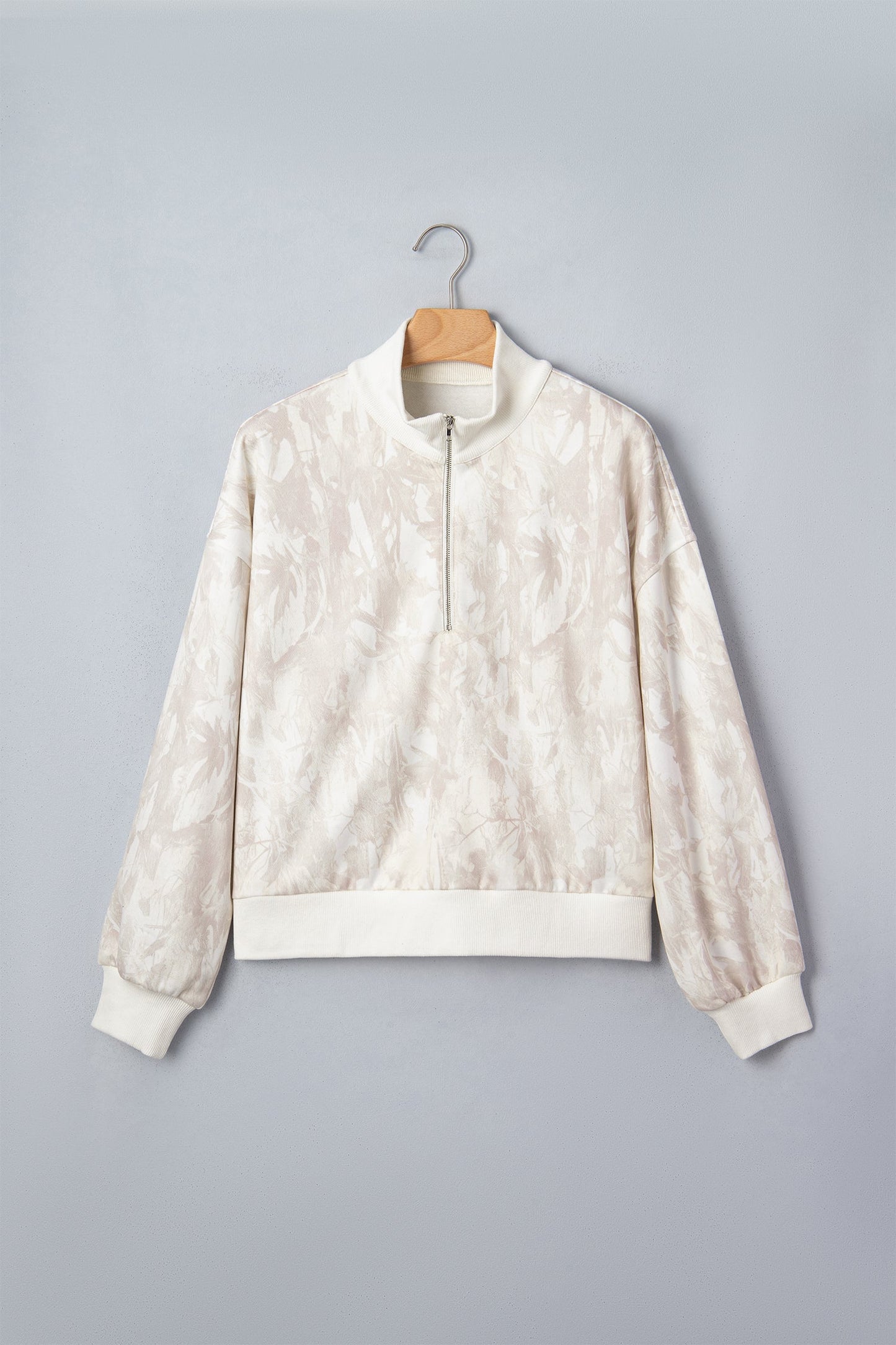 Camo Quarter-Zip Drop Shoulder Long Sleeve Sweatshirt