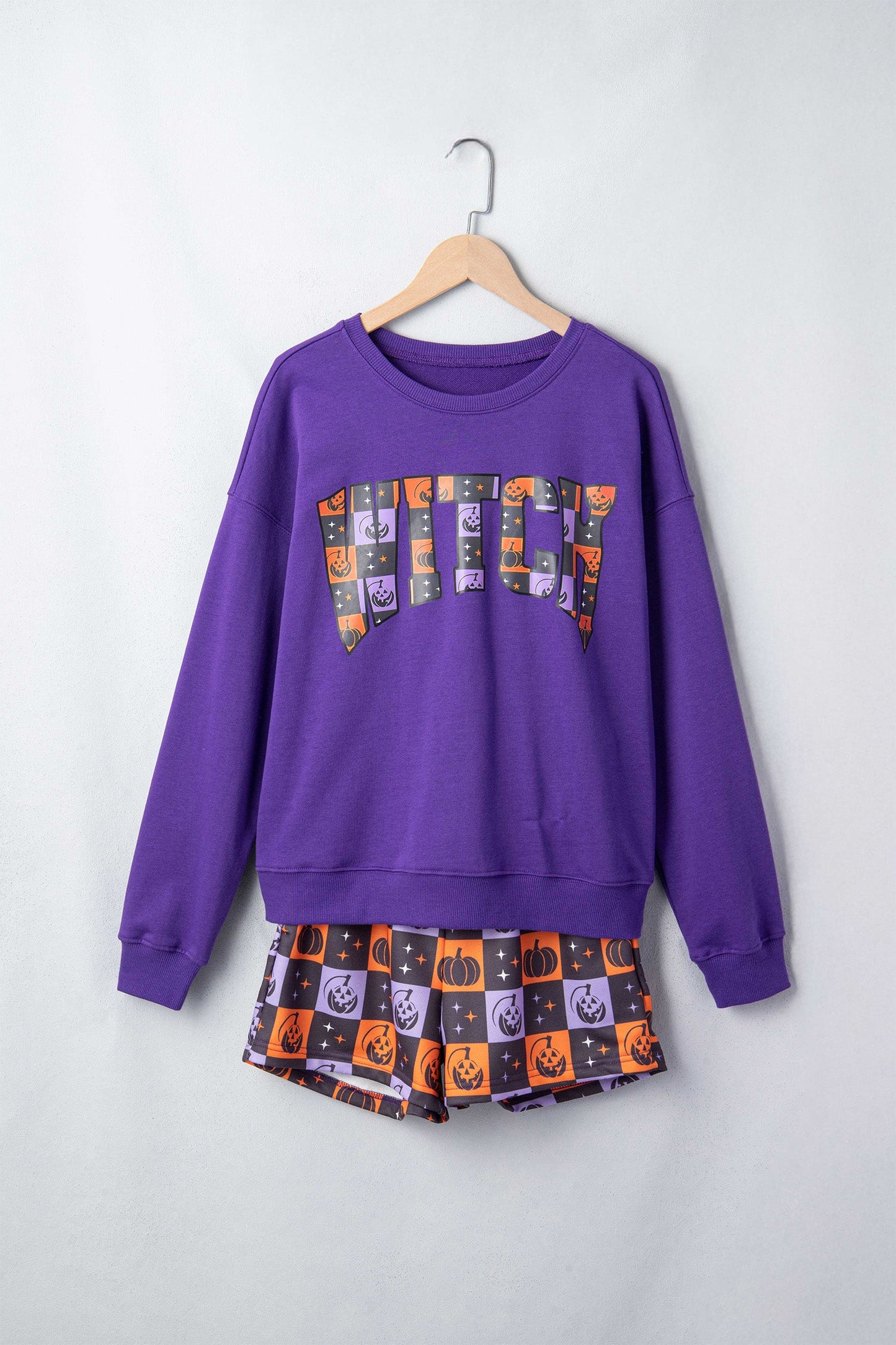 Halloween Witch Long Sleeve Top & Checker Shorts Set