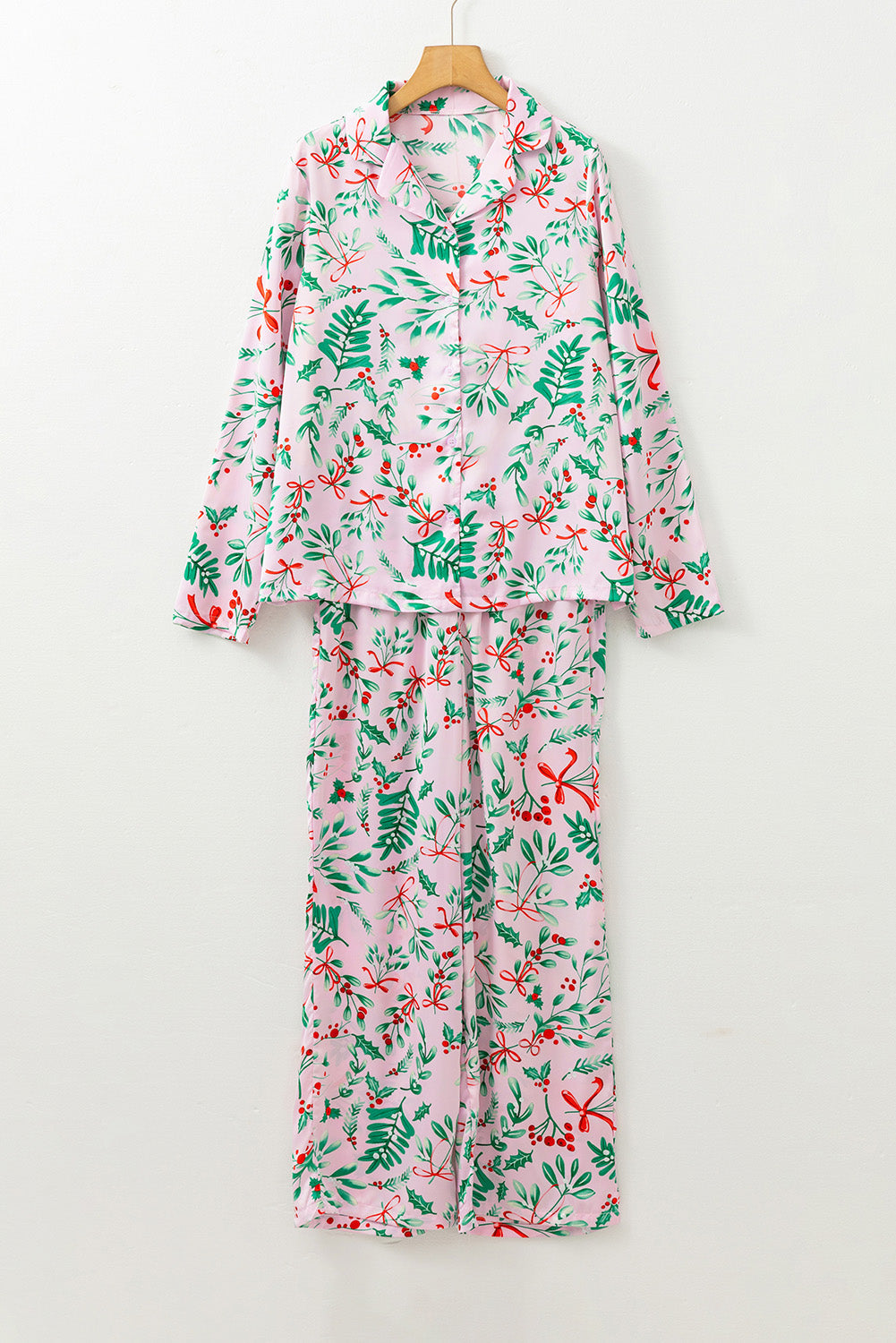 Christmas Berries Satin Shirt and Pants Pajama Set