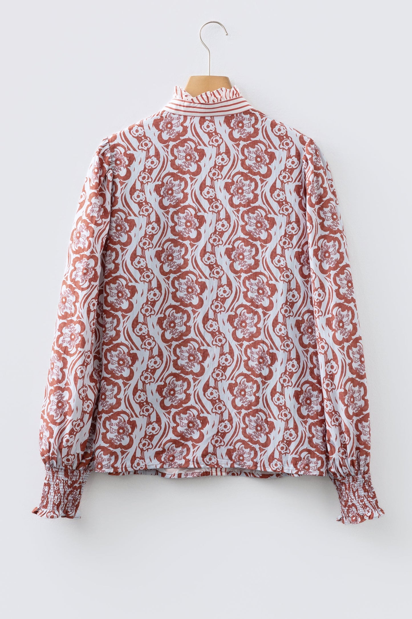 Floral Frilled Stripe Trim Long Sleeve Shirt