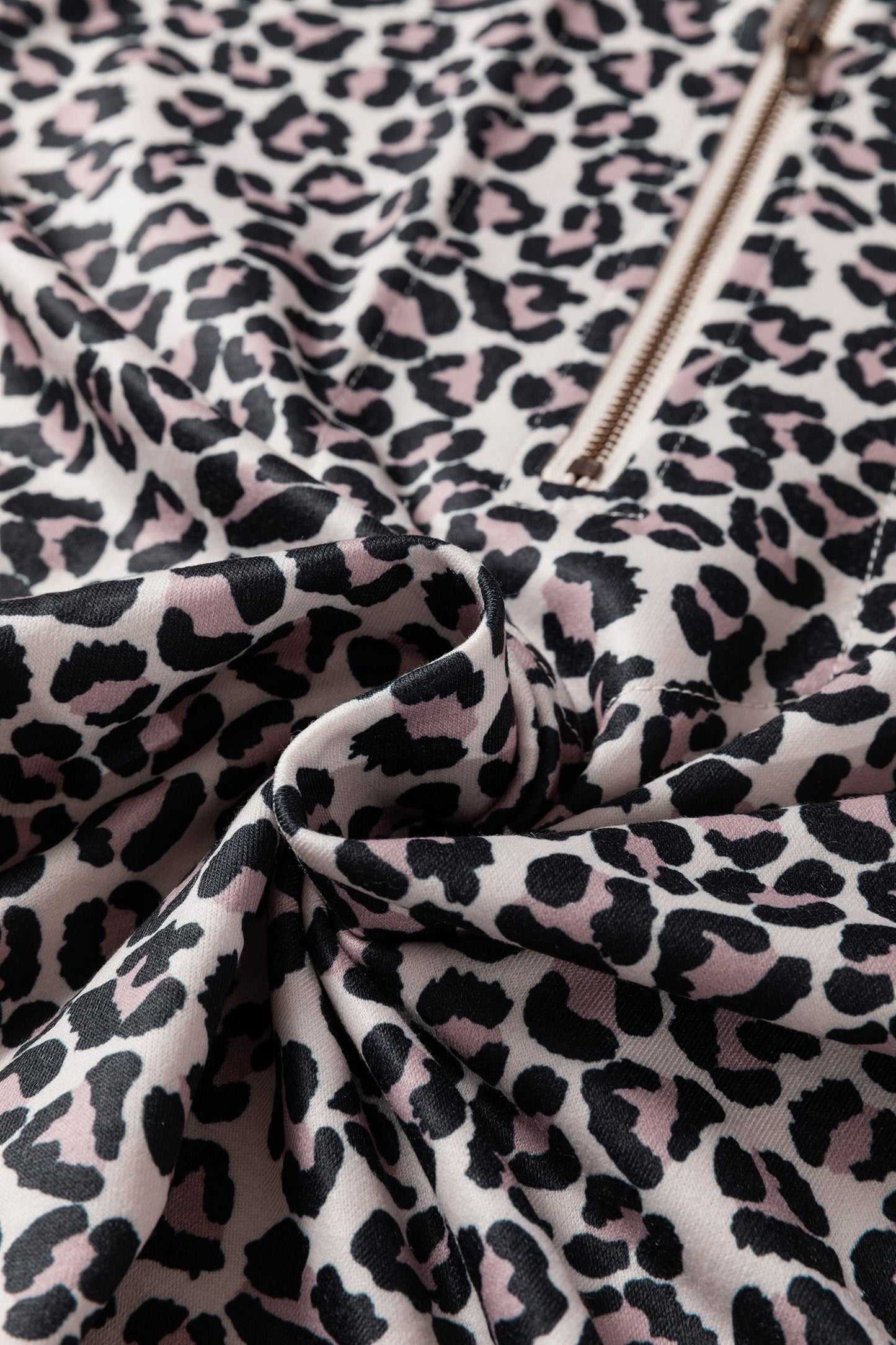 Leopard Half Zip Long Sleeve Blouse