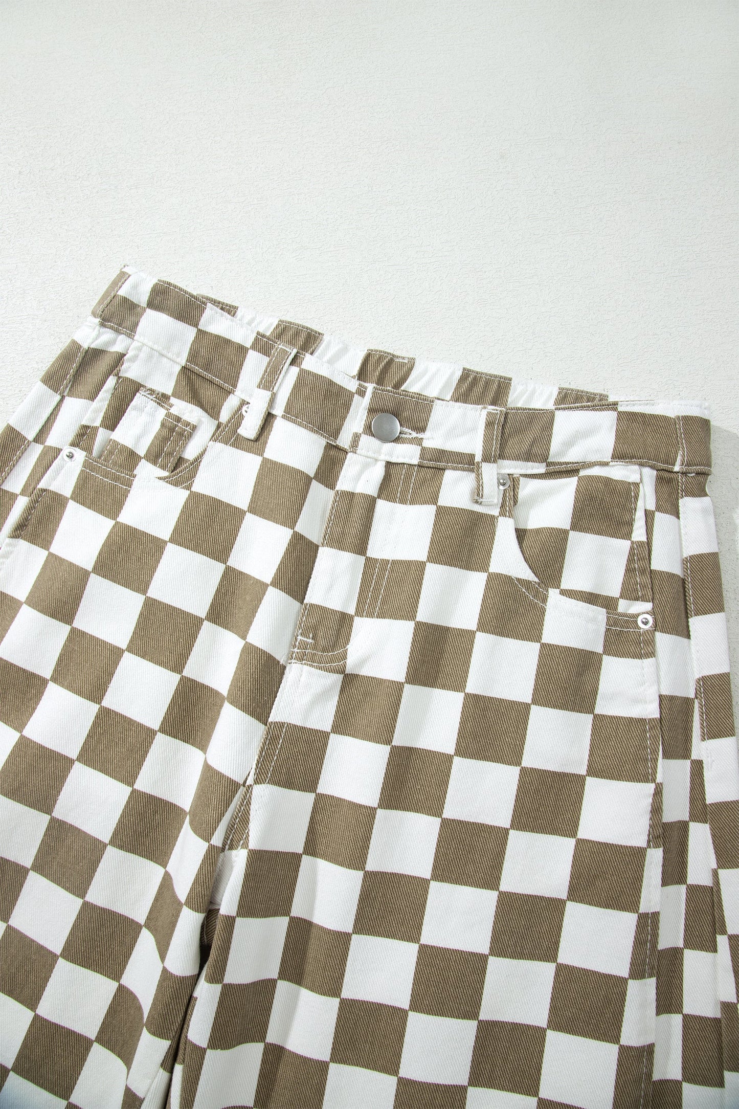 Checker Denim Barrel Leg Pants