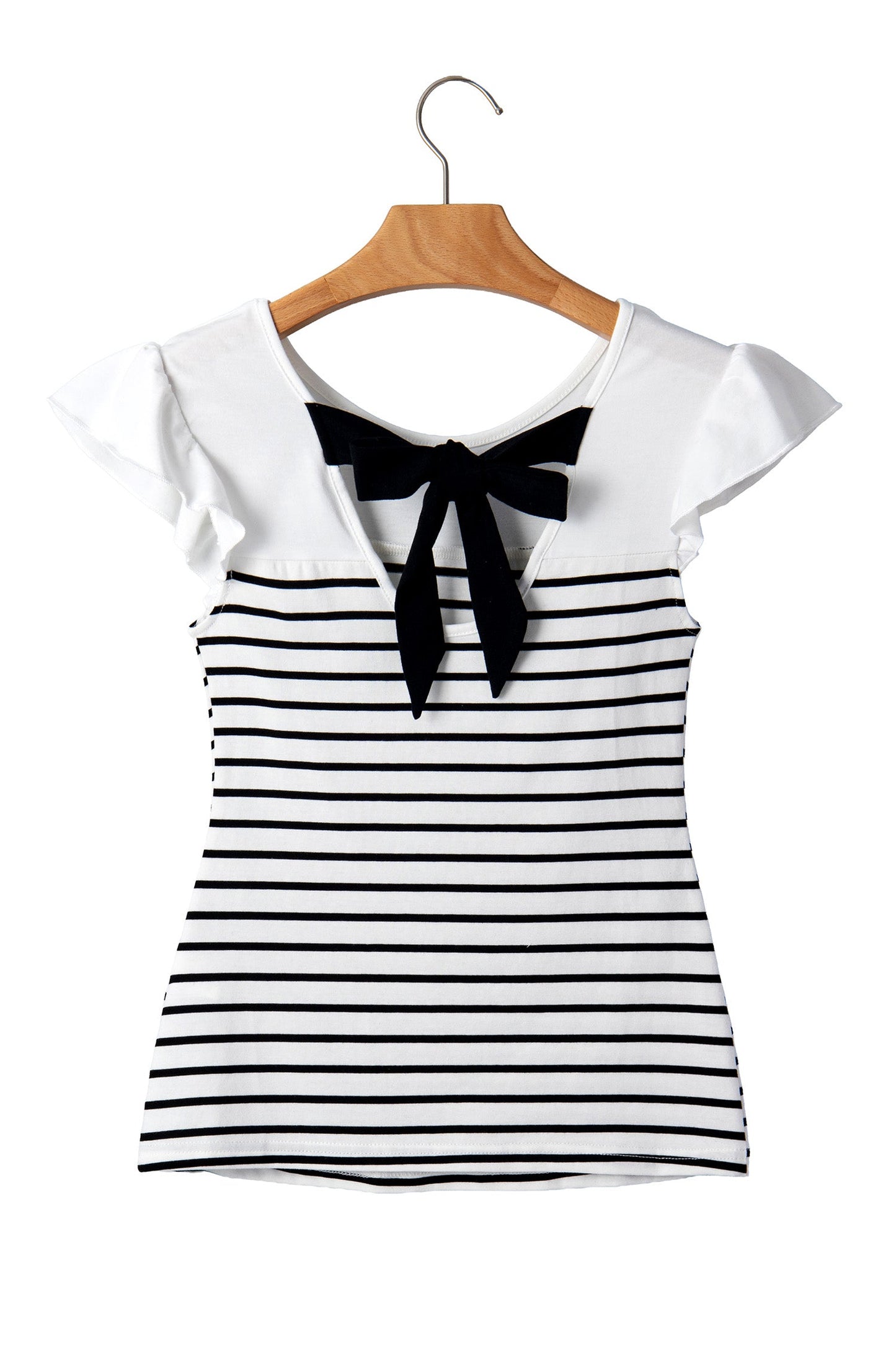 Stripe Contrast Bow Tie Back Ruffle Tank Top