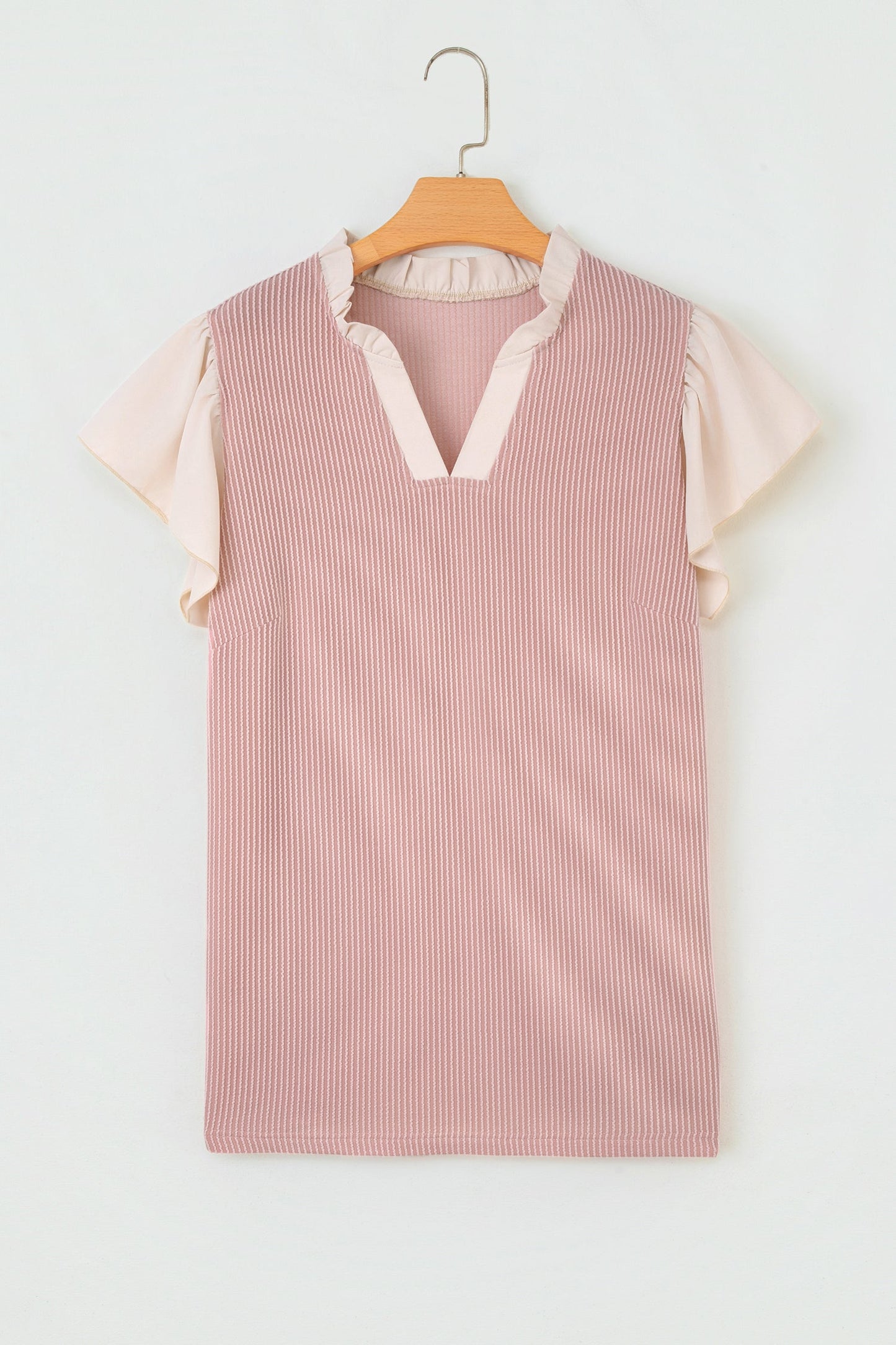Plus Size Corded Ruffle Sleeve Frilled V-Neck Blouse