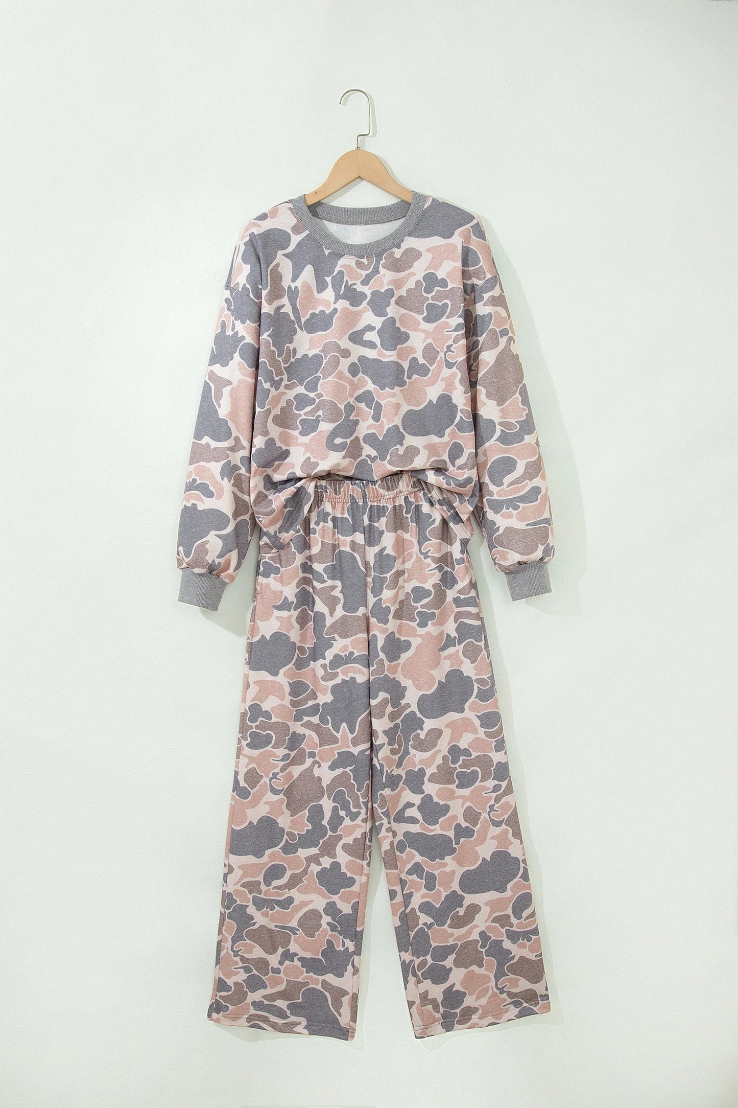 Camo Long Sleeve Top & Loose Pants Set