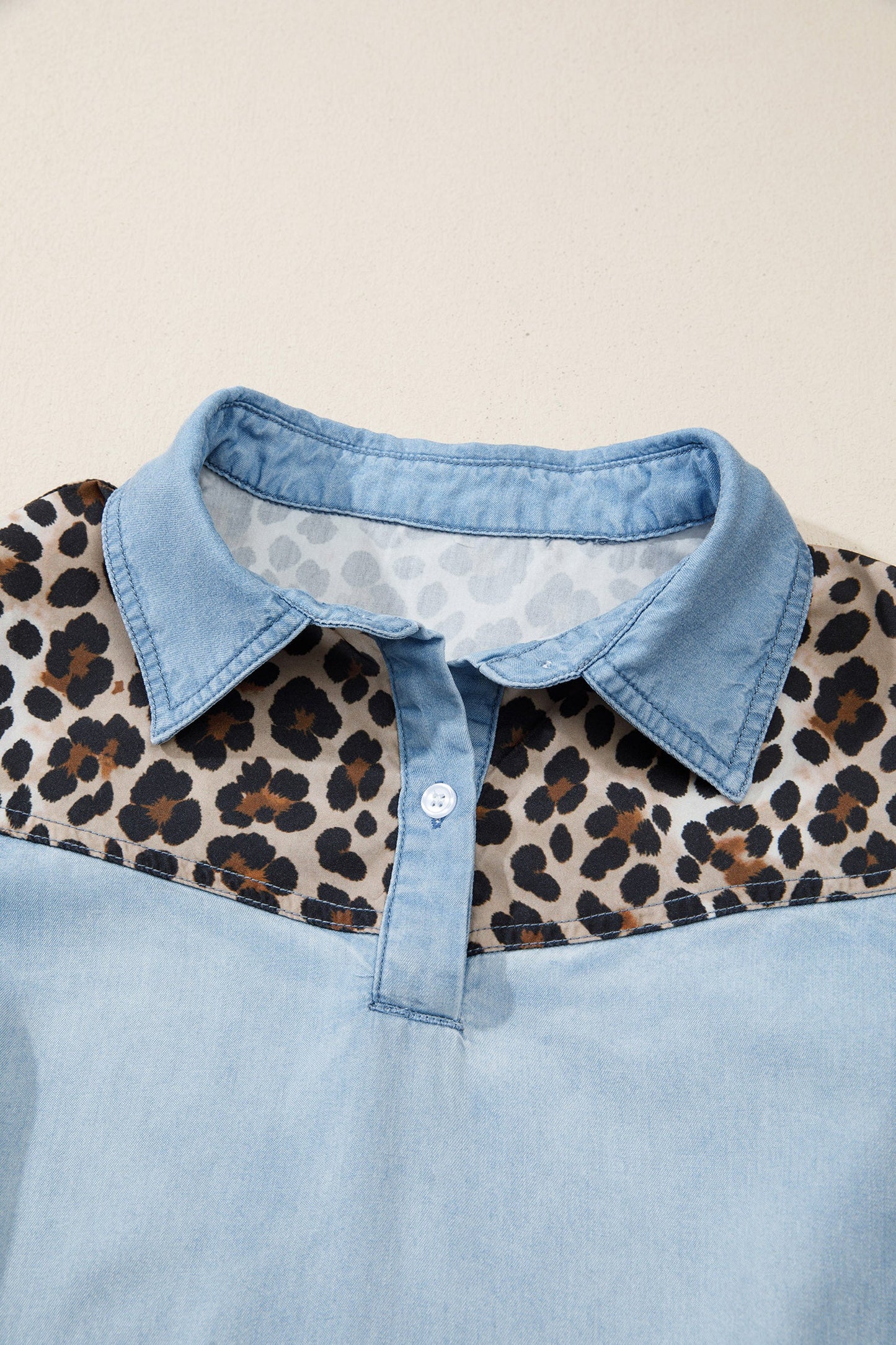 Leopard Patchwork Colorblock Shirt Collar Mini Dress