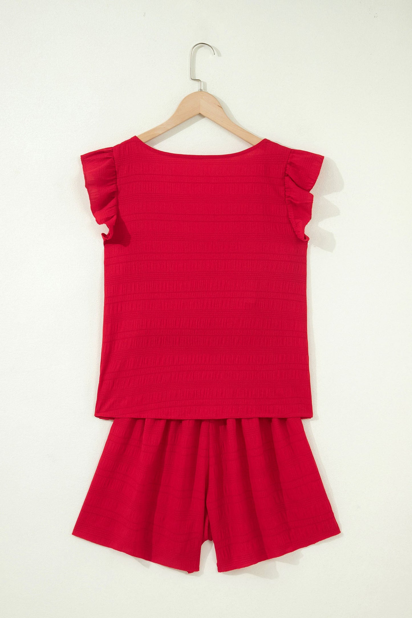 Solid Textured Square Neck Top & Shorts Set