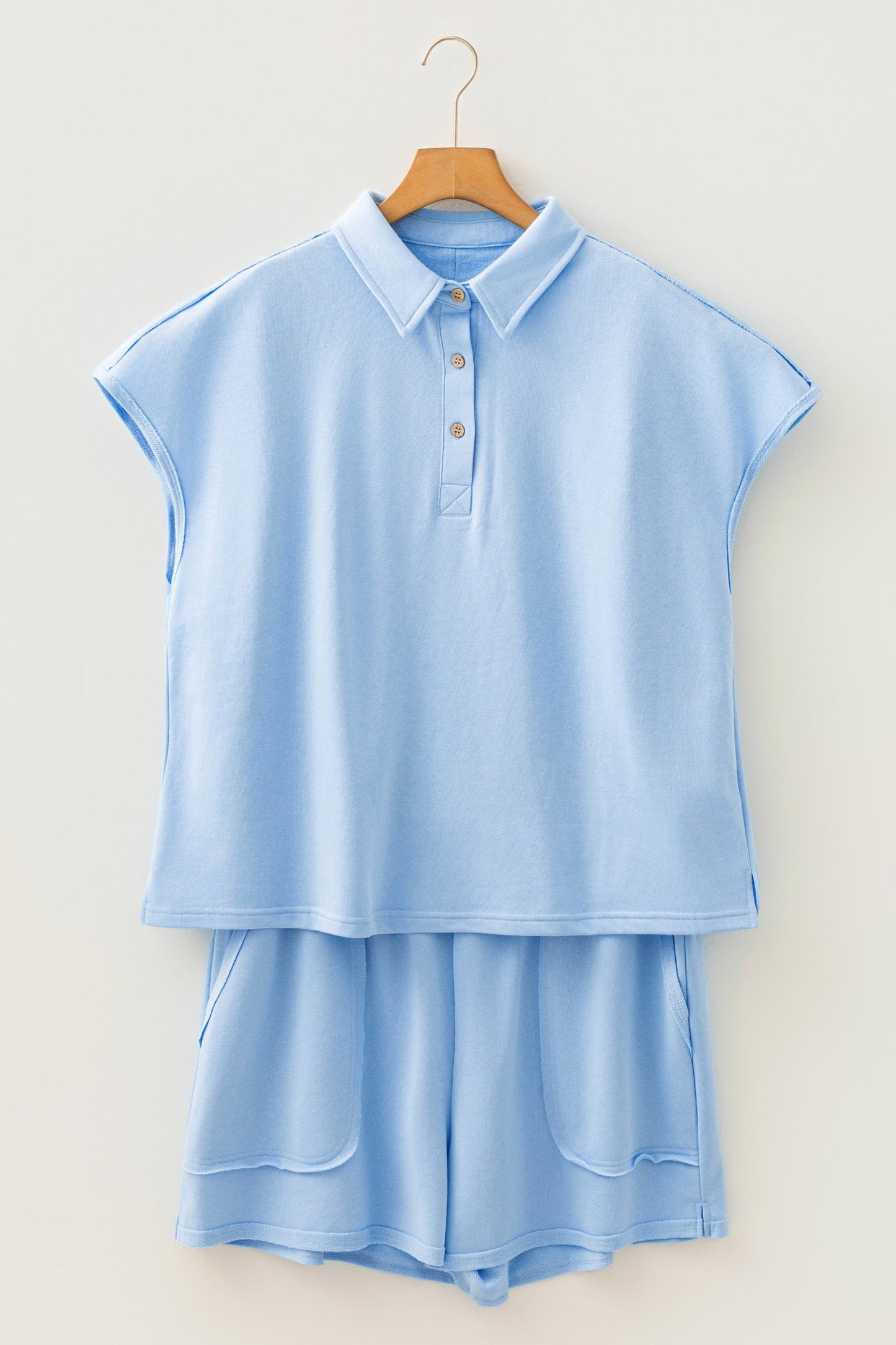 Plus Size Solid Polo Tee & Elastic Waist Shorts