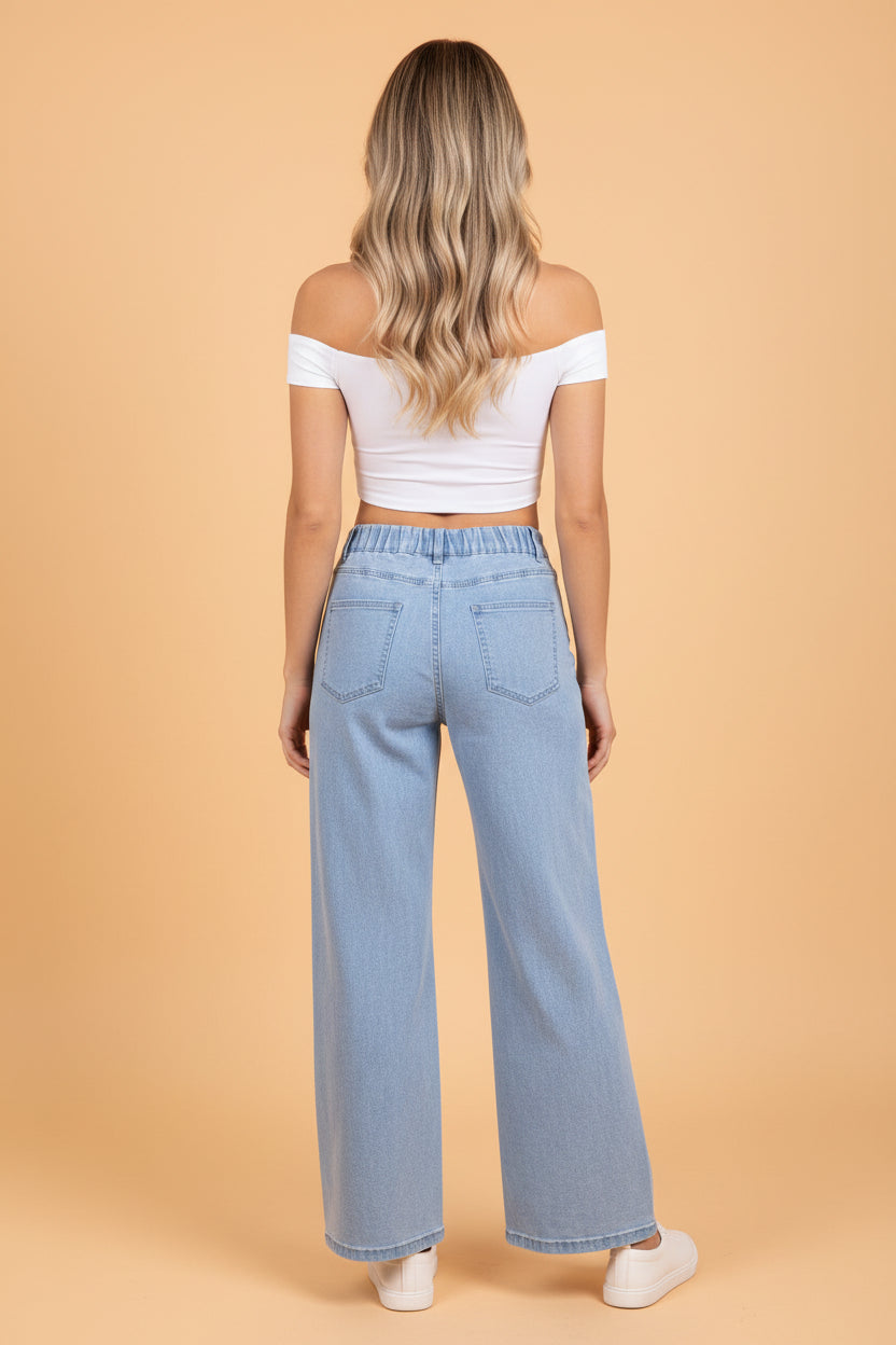 Solid Denim Square Patch Pocket Ankle Length Barrel Jeans