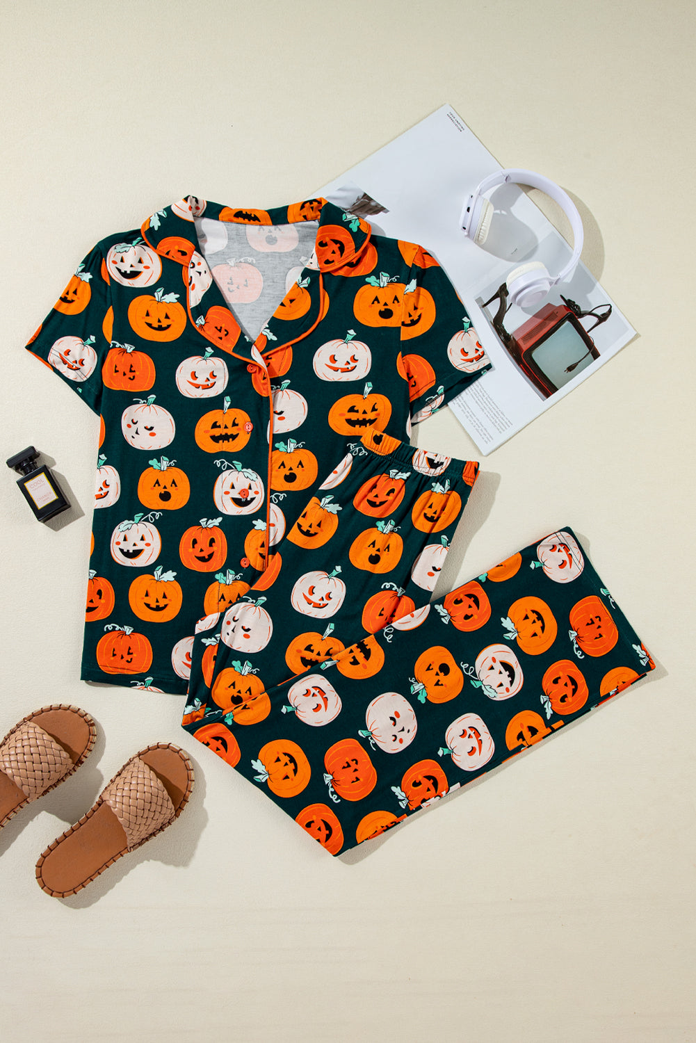 Halloween Pumpkin Shirt & Pants Pajama Set