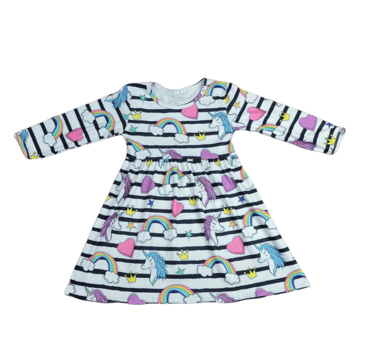 Unicorns and Rainbows Striped Long Sleeve Milk Silk Dress