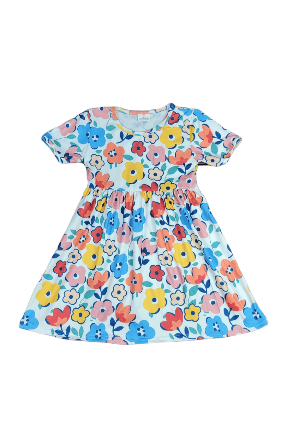 Vibrant Floral Short Sleeve Milk Silk Dress
