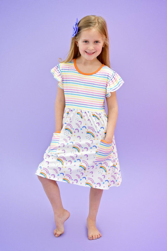 Spring Rainbow Milk Silk Long Flutter With Pockets
