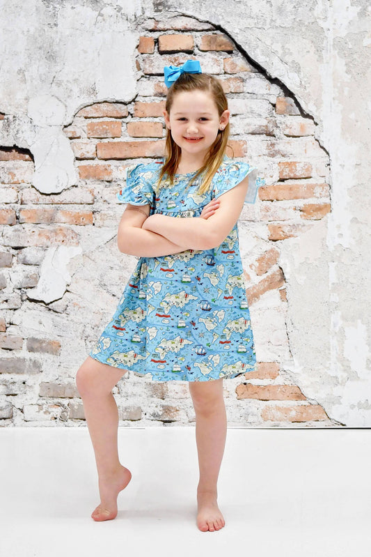 Map Milk Silk Flutter Dress