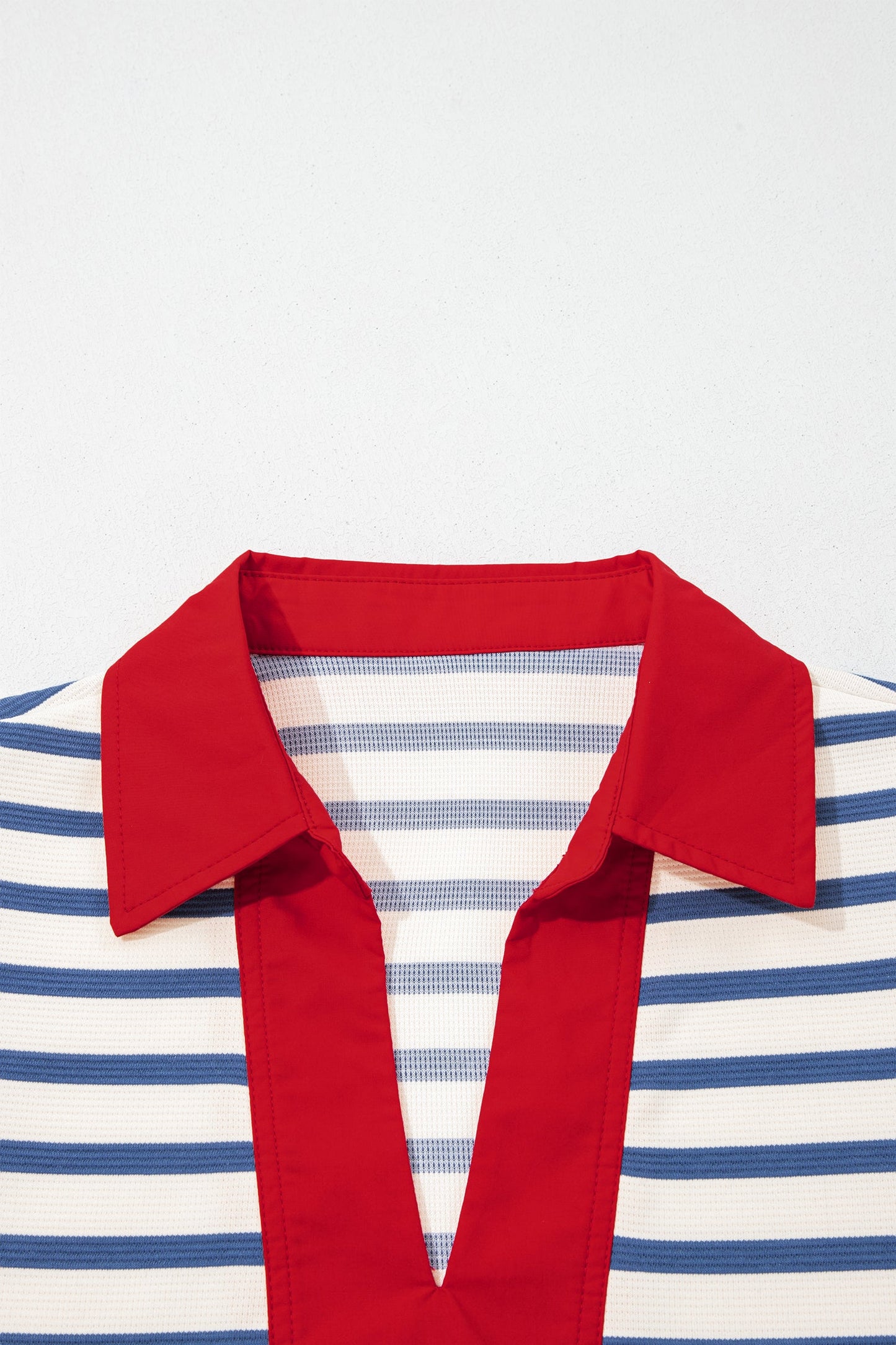 Stripe Colorblock Puff Sleeve Polo Collar Blouse