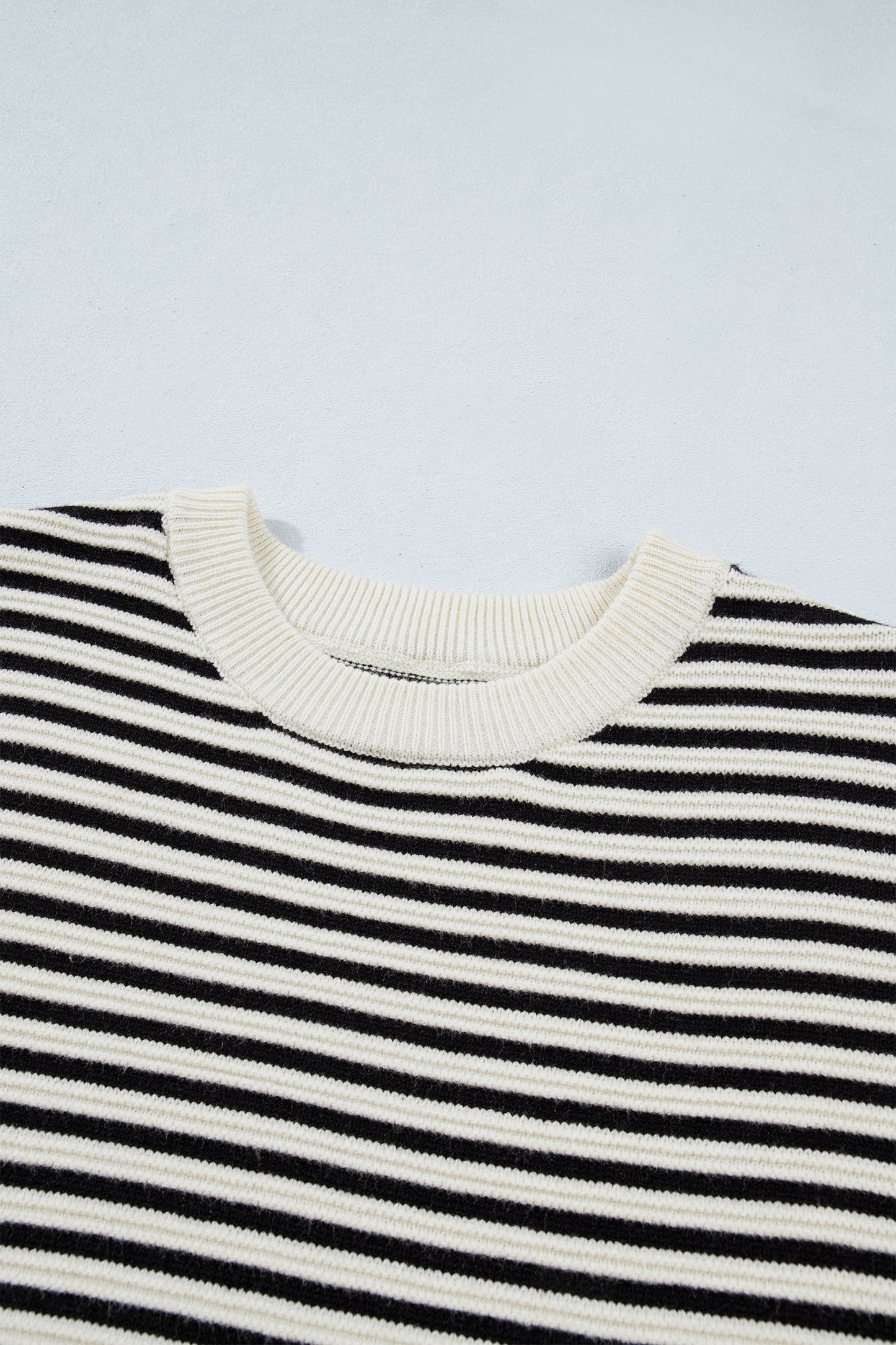 Stripe Ribbed Trim Reverse Seam Drop Shoulder Sweater