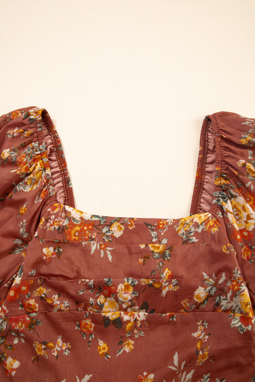 Floral Puff Sleeve Open Back Mini Dress