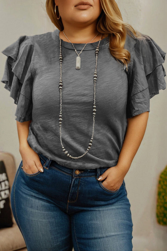Plus Size Double Ruffle Short Sleeve Top