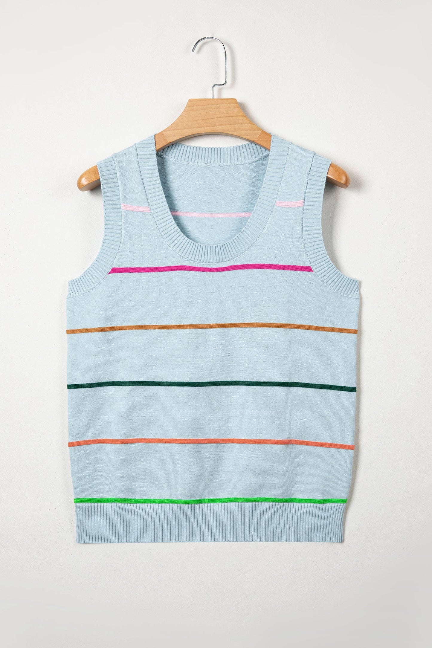 Stripe Ribbed Trim Sleeveless Sweater Knit Tank