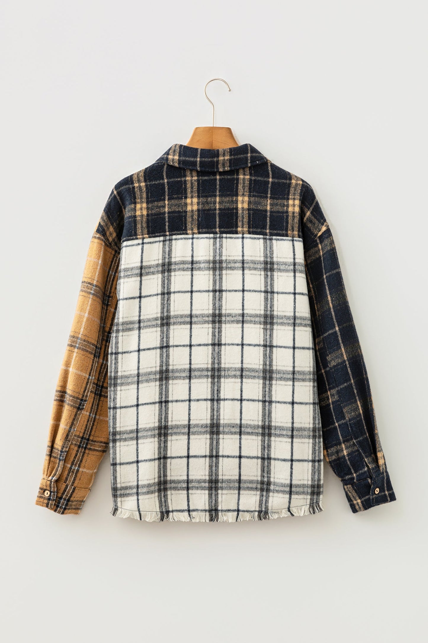 Plaid Colorblock Long Sleeve Buttoned Shacket