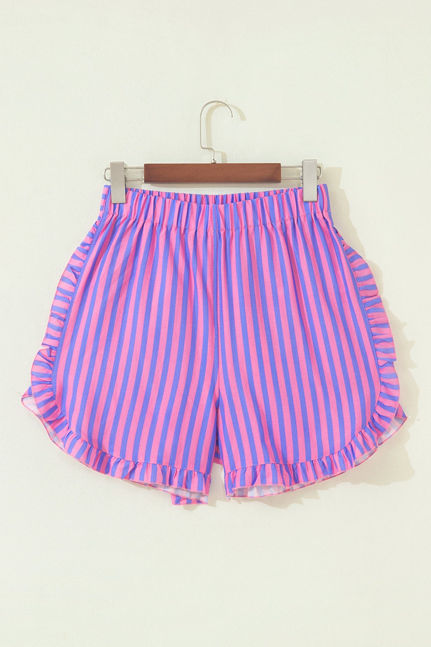 Stripe Ruffle Trim Elastic Waist Shorts