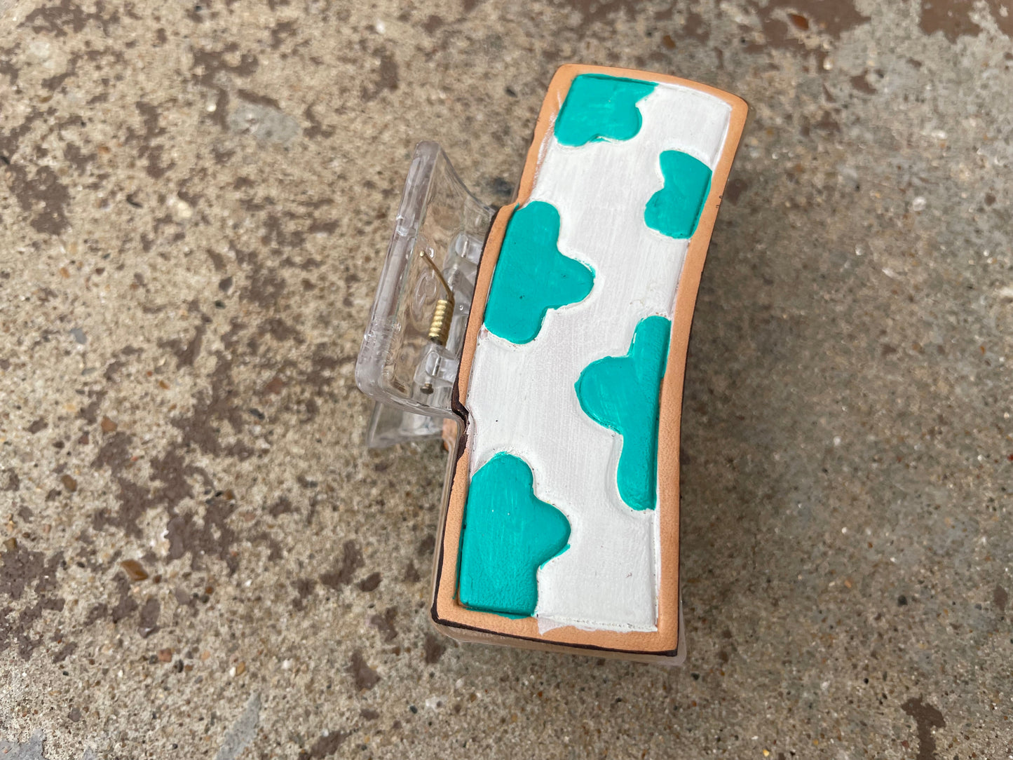 Clear Cow Turquoise Tooled Leather  Hair Claw Clips 3”