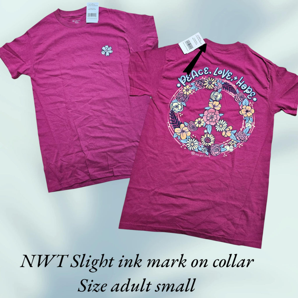 NWT It's A Girl - Short Sleeve Peace Love Hope - Adult Size Small (M15)