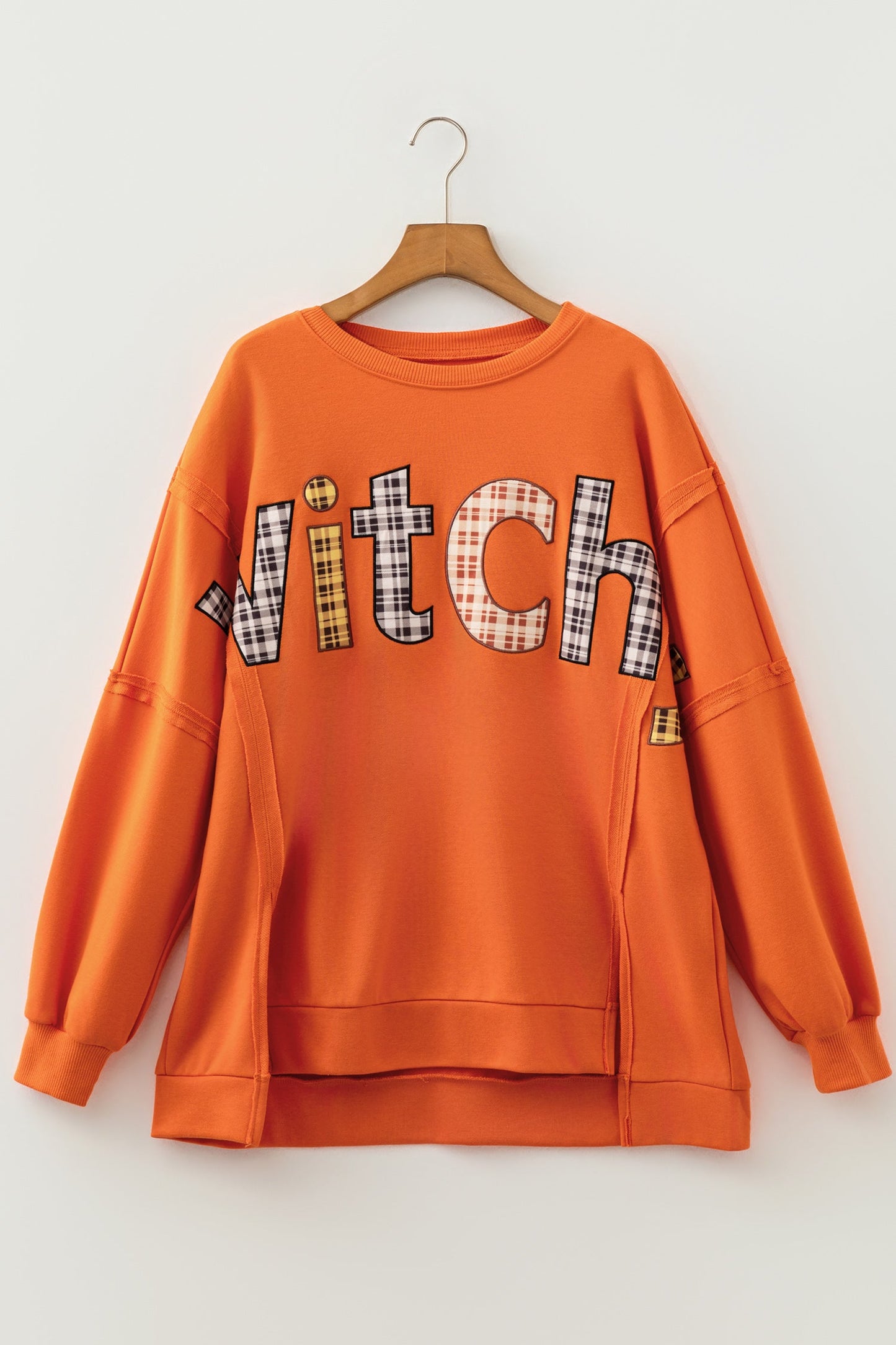 Halloween Witchy Plaid Patchwork Exposed Seam Sweatshirt